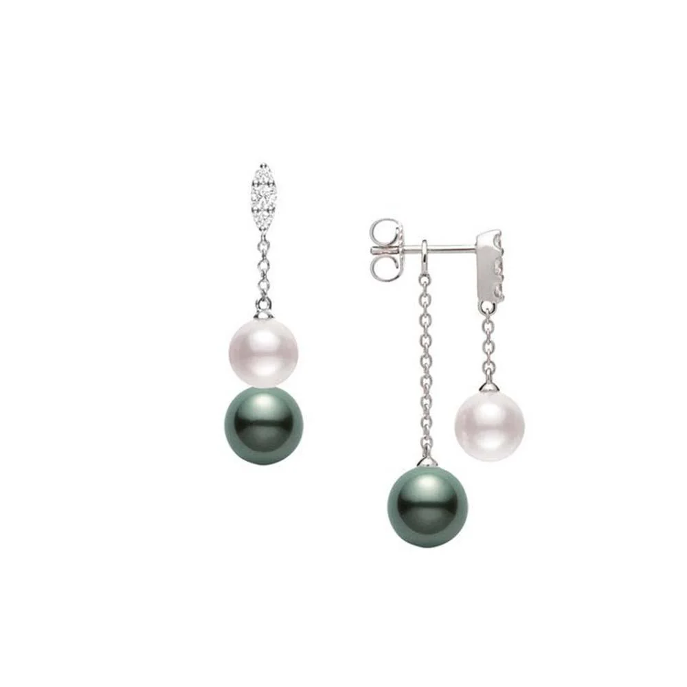 18 KARAT AKOYA PEARL AND DIAMOND DROP EARRINGS - Image 2