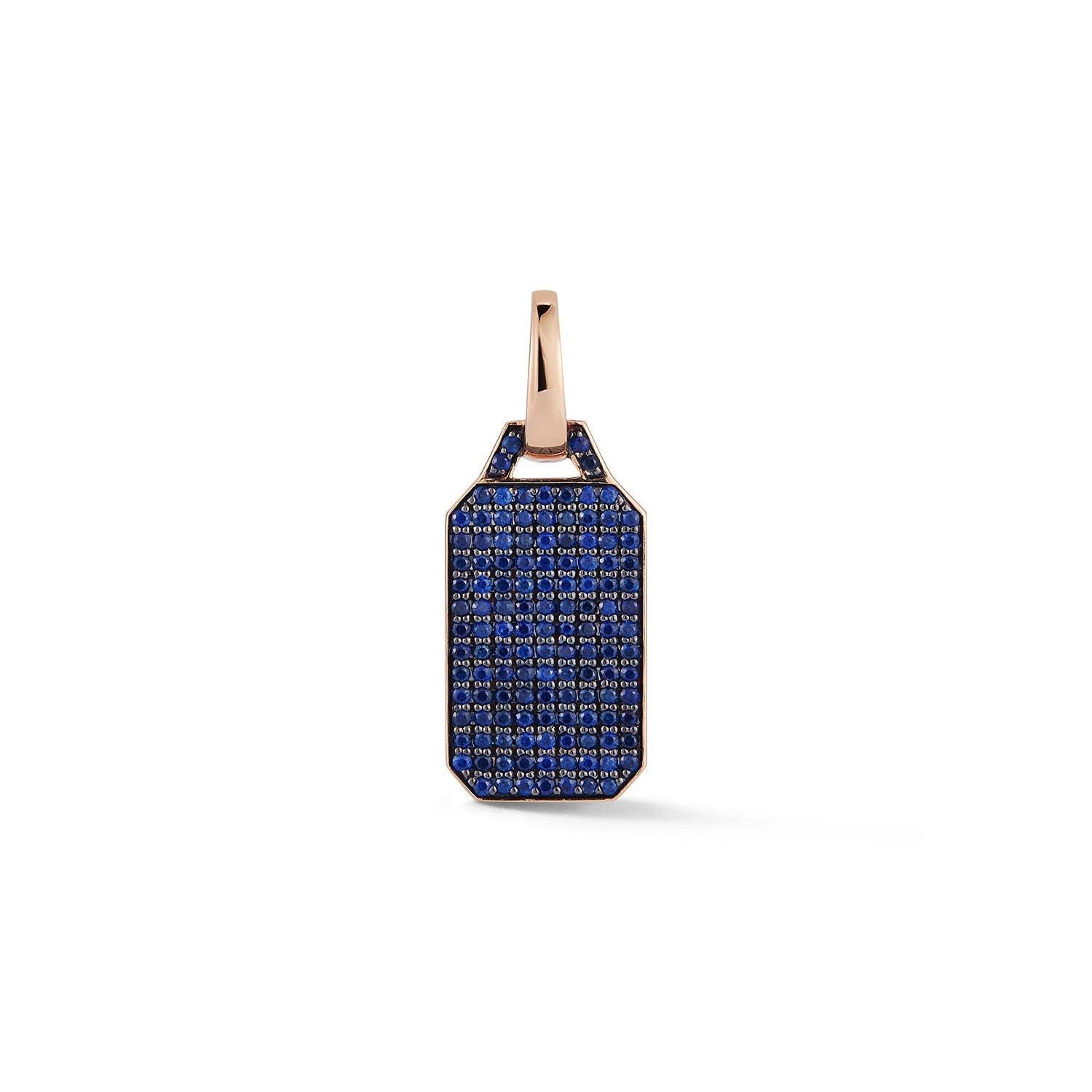18 KARAT ROSE GOLD RECANGULAR TABLET CHARM WITH PAVE SAPPHIRES