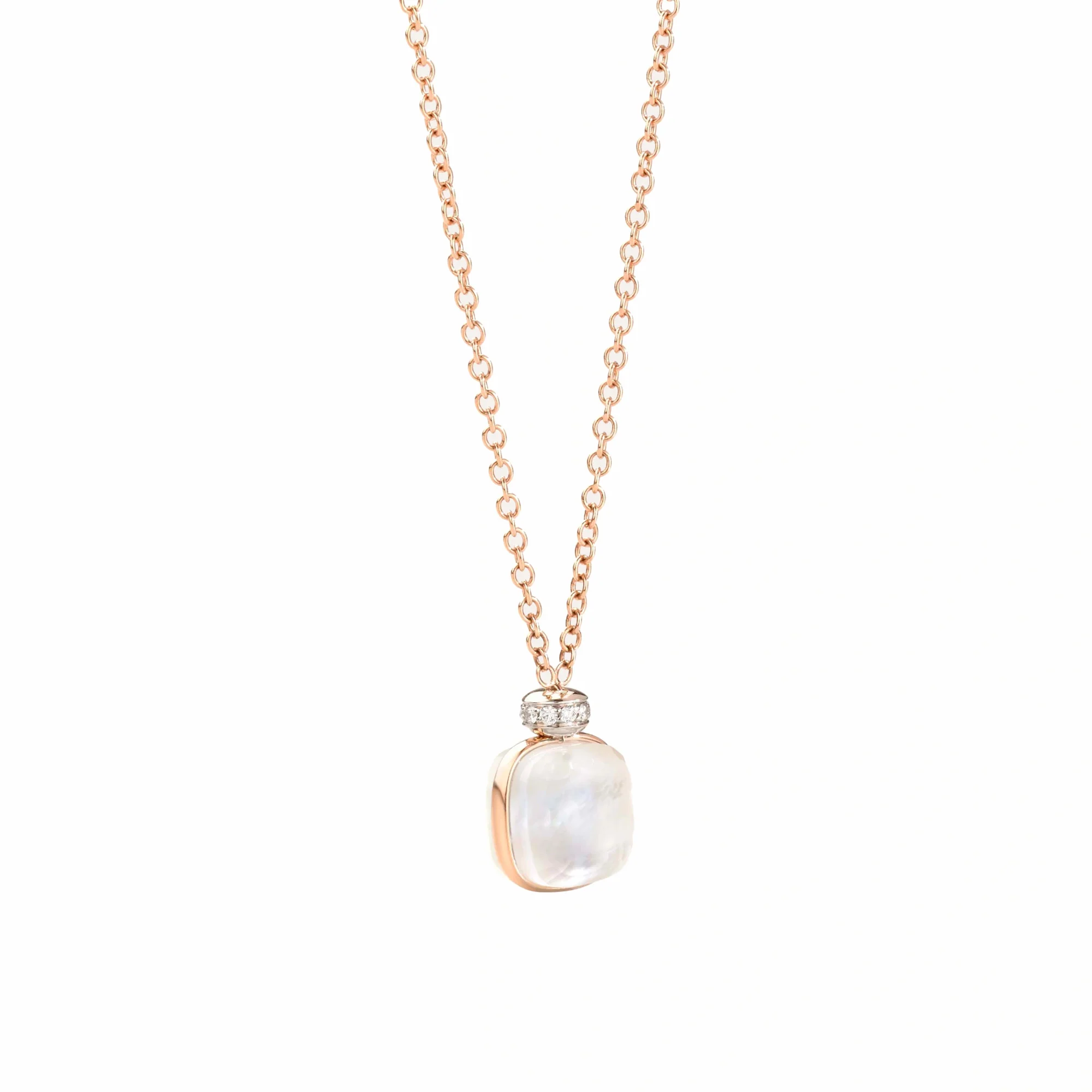 18K Rose and White Gold Diamond, Topaz, and Mother of Pearl Pendant Necklace