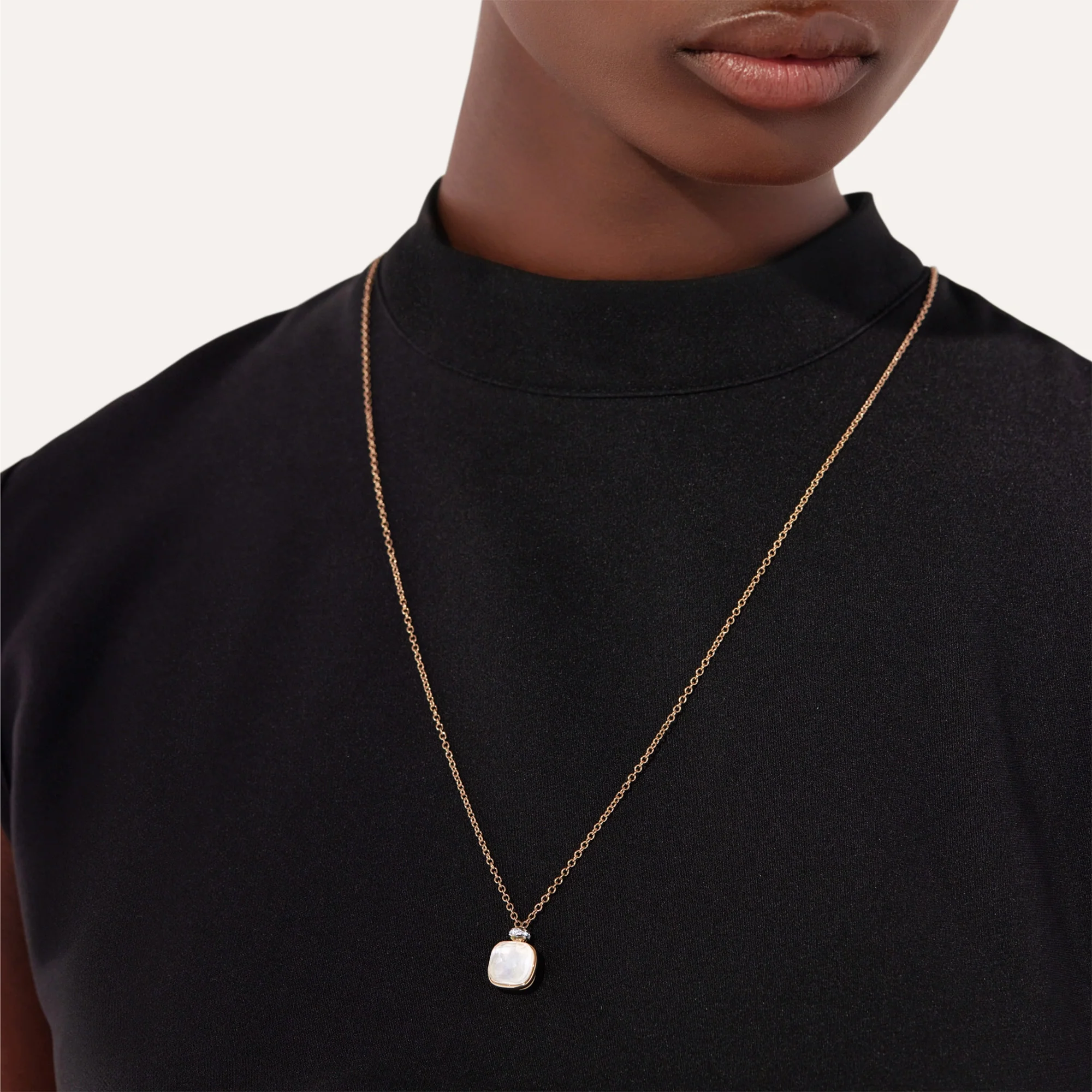 18K Rose and White Gold Diamond, Topaz, and Mother of Pearl Pendant Necklace - Image 2