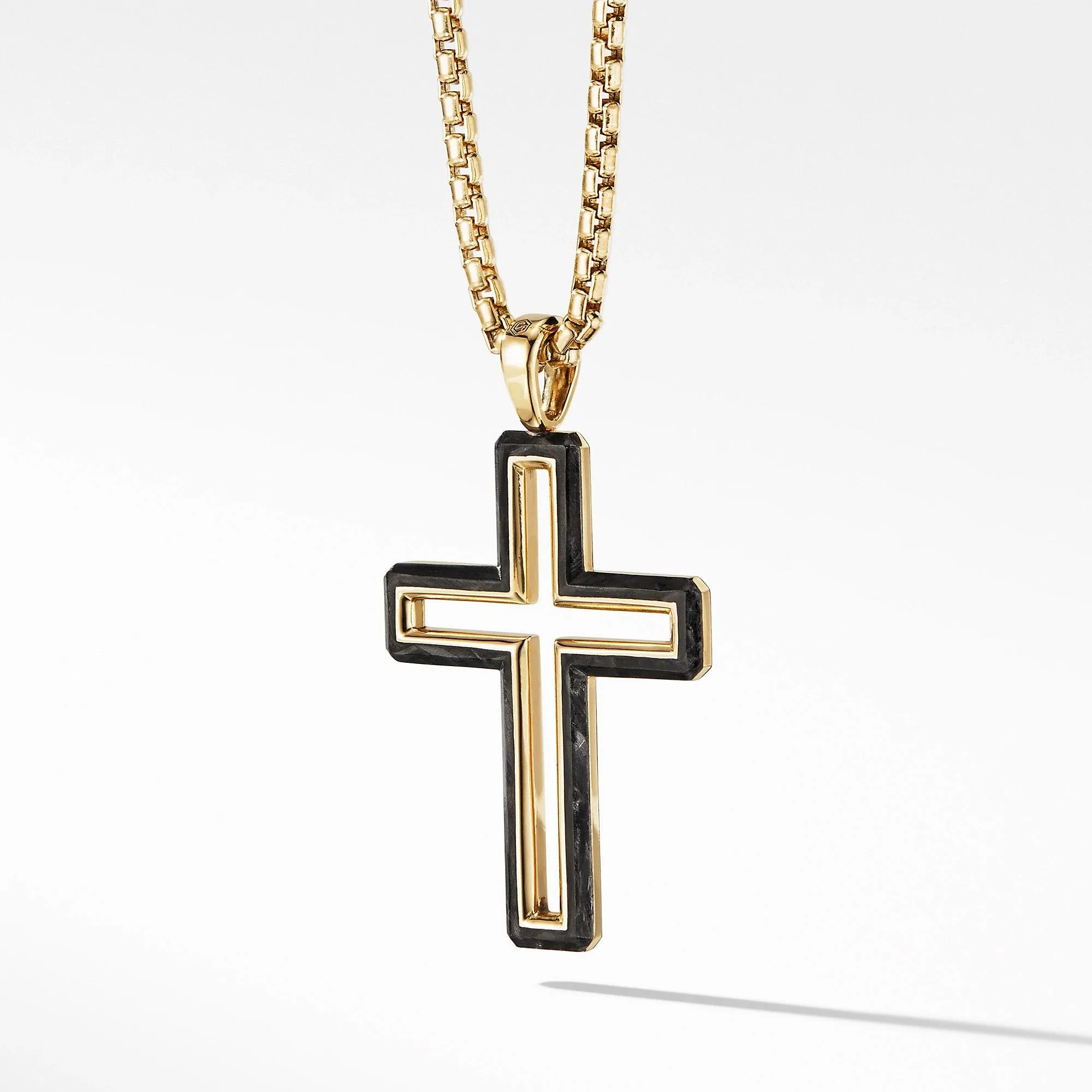 18K GOLD FORGED CARBON CROSS PENDANT - Image 2