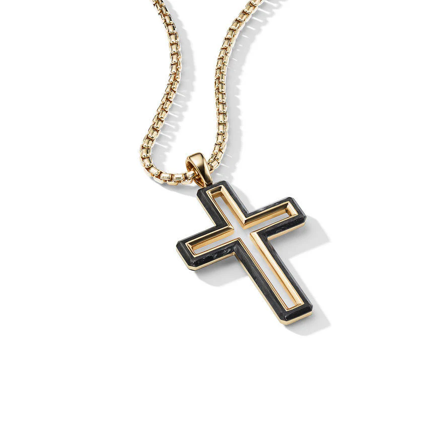 18K GOLD FORGED CARBON CROSS PENDANT - Image 3