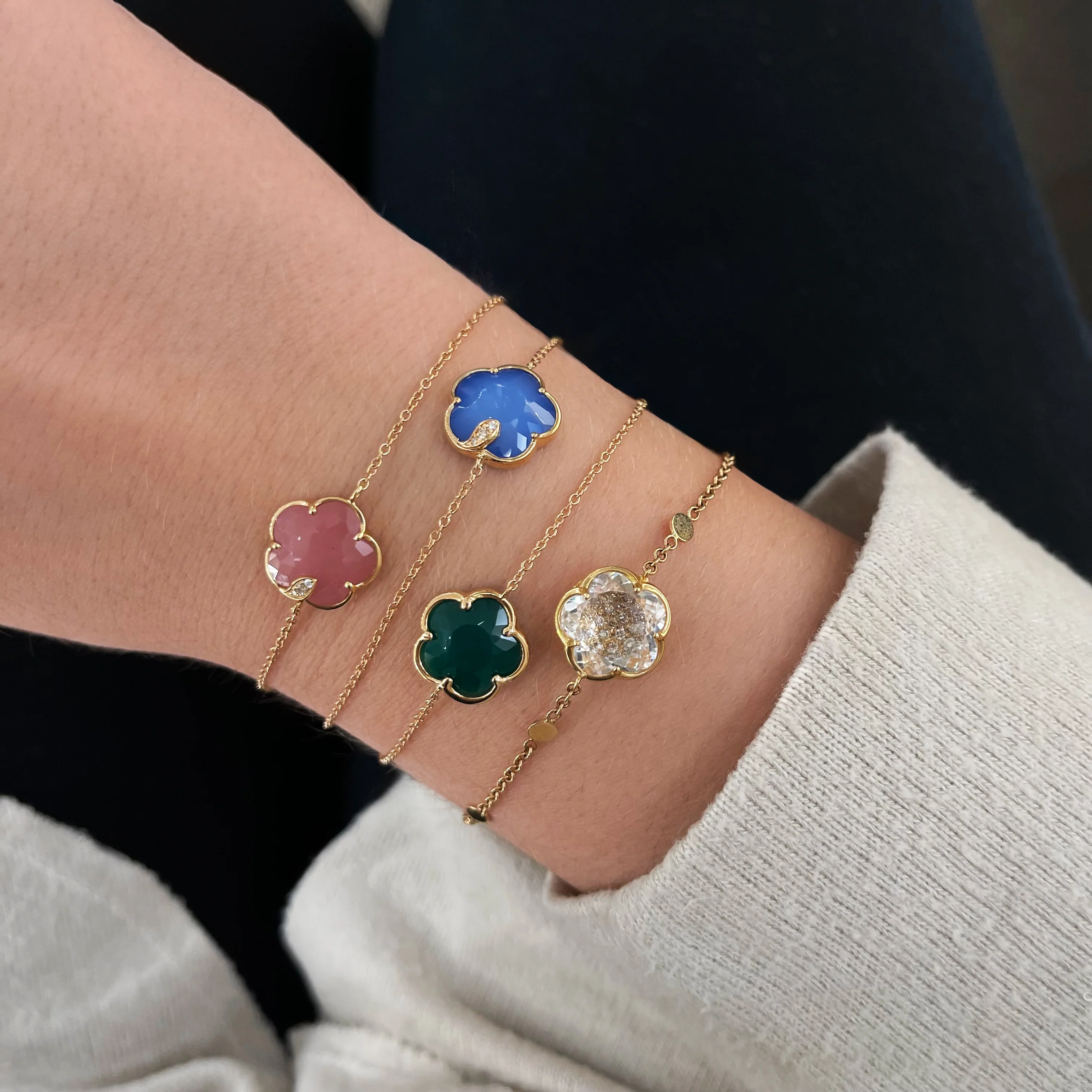 Diamond Accent Pink Chalcedony Flower Bracelet in 18K Rose Gold - Image 3