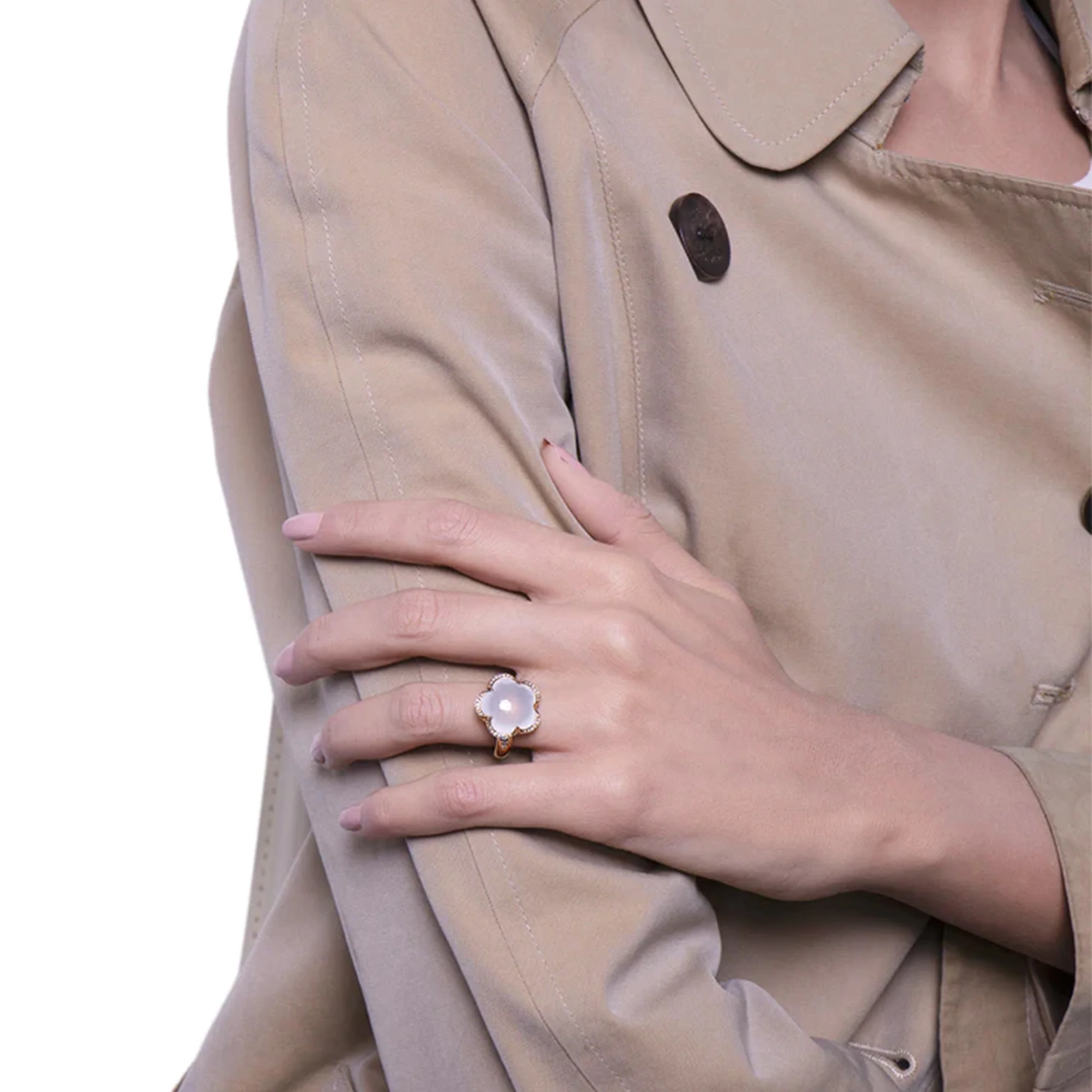 Bon Ton Milky Quartz and Diamond Flower Ring in 18K Rose Gold, 9.62cttw - Image 2