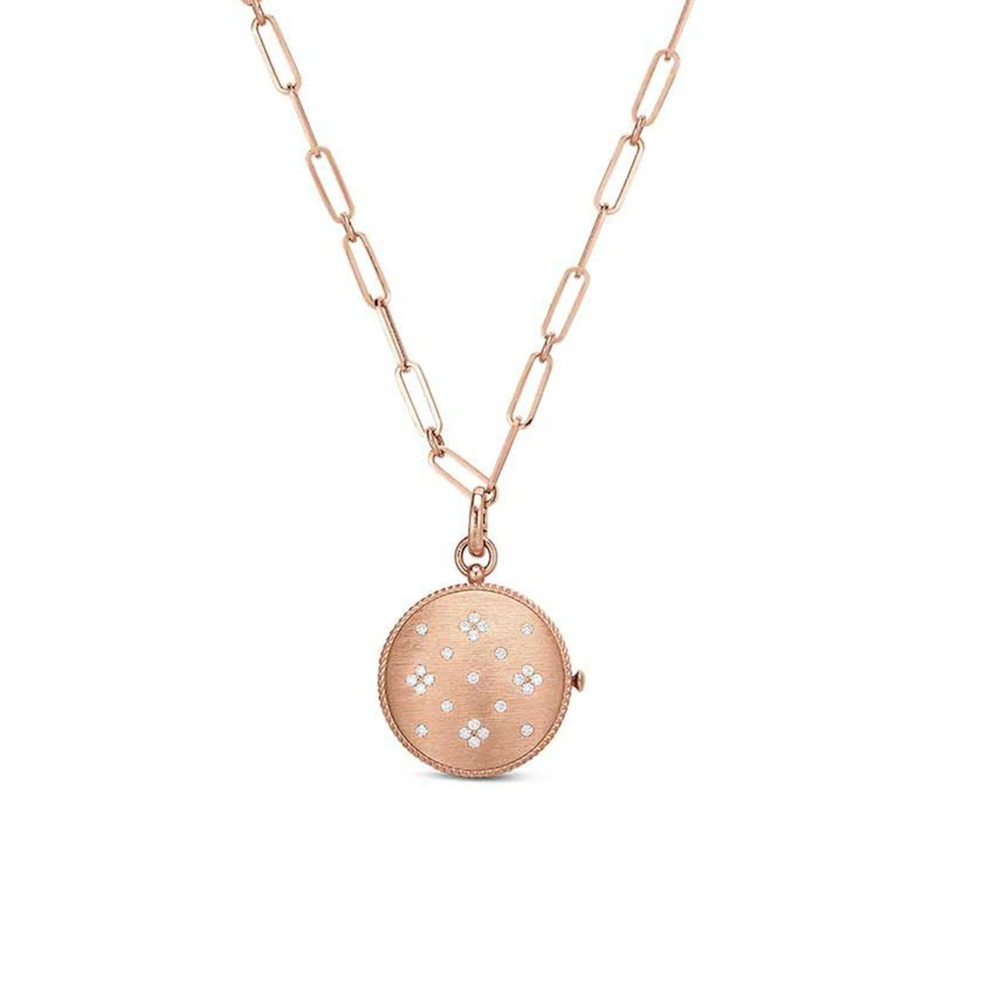 Diamond Locket on Paperclip Chain in 18K Rose Gold