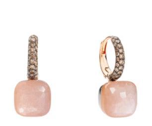 18K Rose Gold Moonstone and Brown Diamond  Earrings