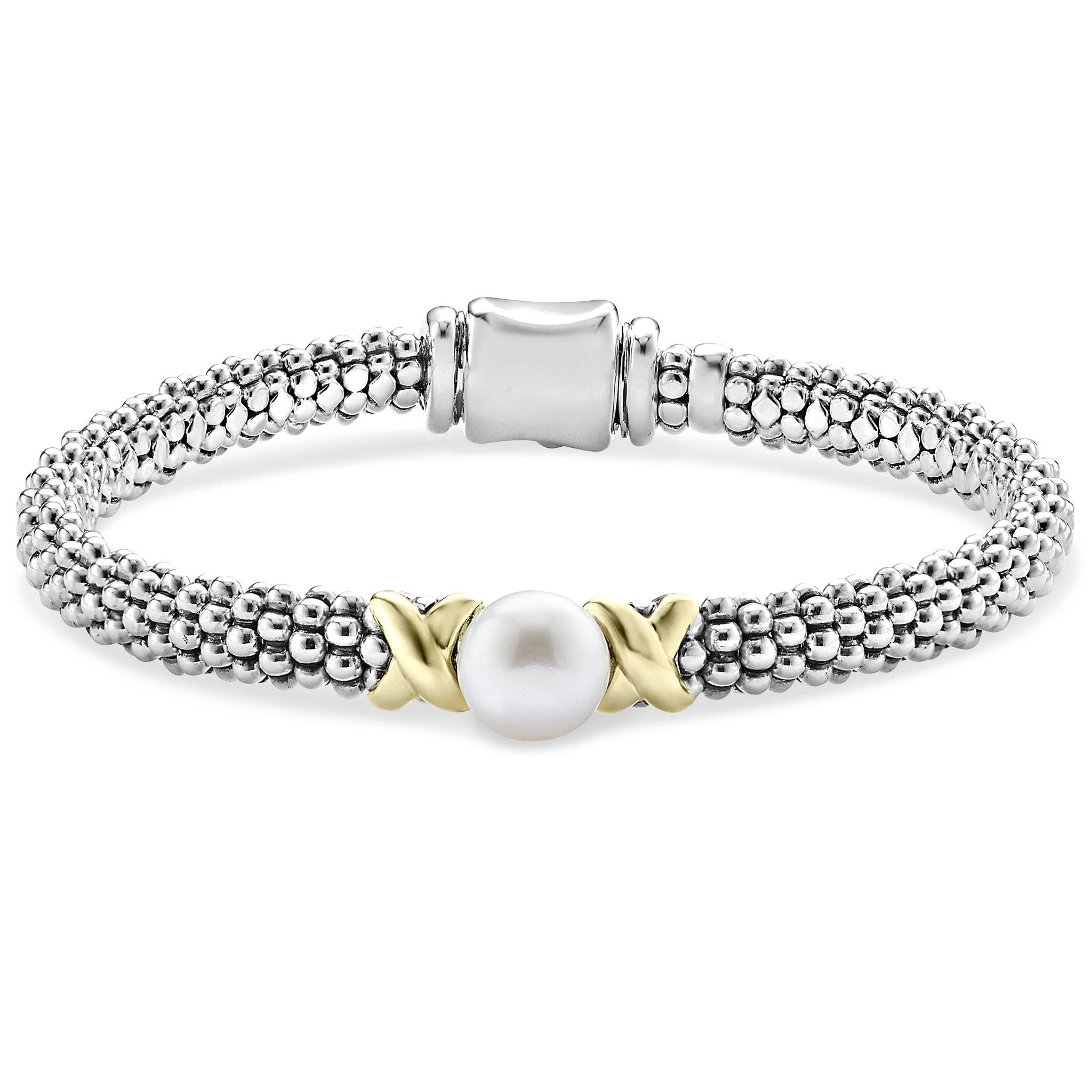 18K Yellow Gold and Sterling Silver Caviar Beaded Pearl Bracelet