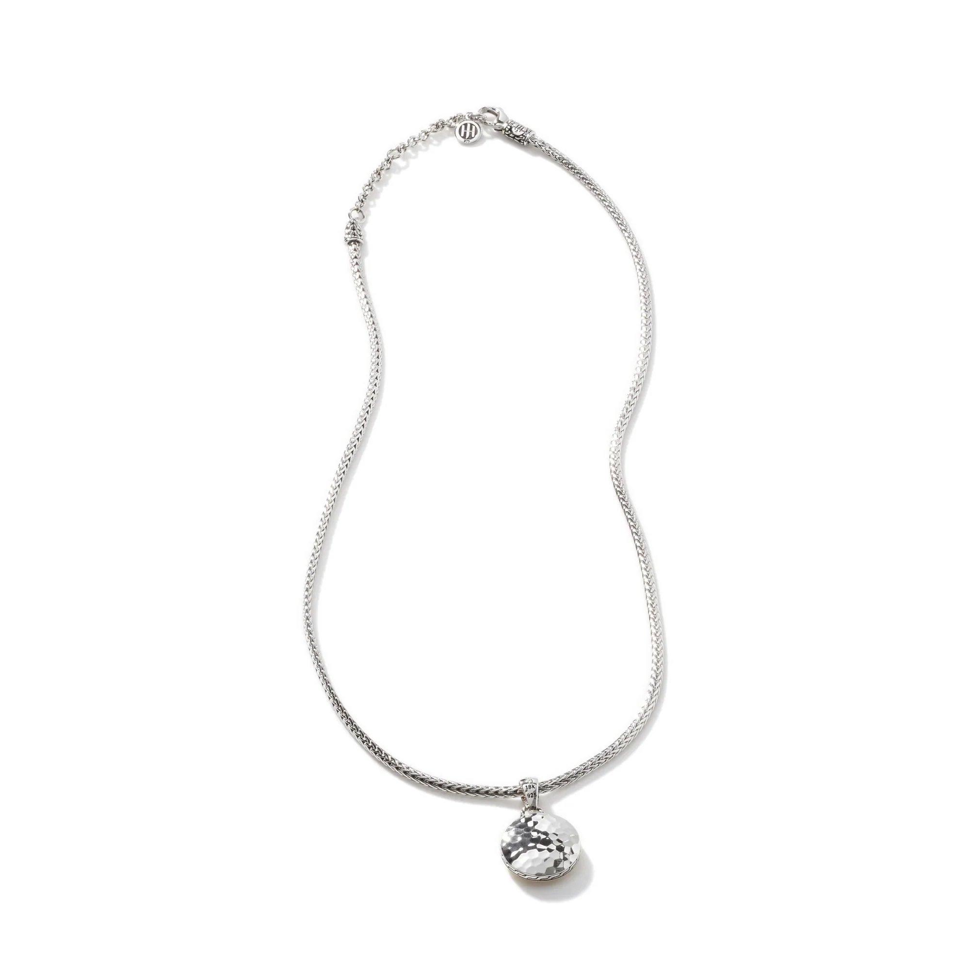 18K Yellow Gold and Sterling Silver Hammered Pendant Necklace - Image 4