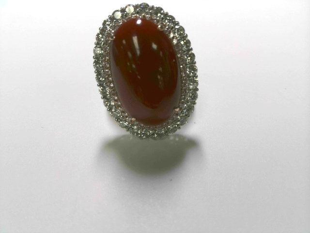18K White Gold Coral and Pink Diamond  and Diamond Ring