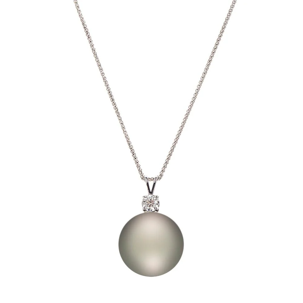 18K White Gold Diamond and Tahitian Pearl Necklace