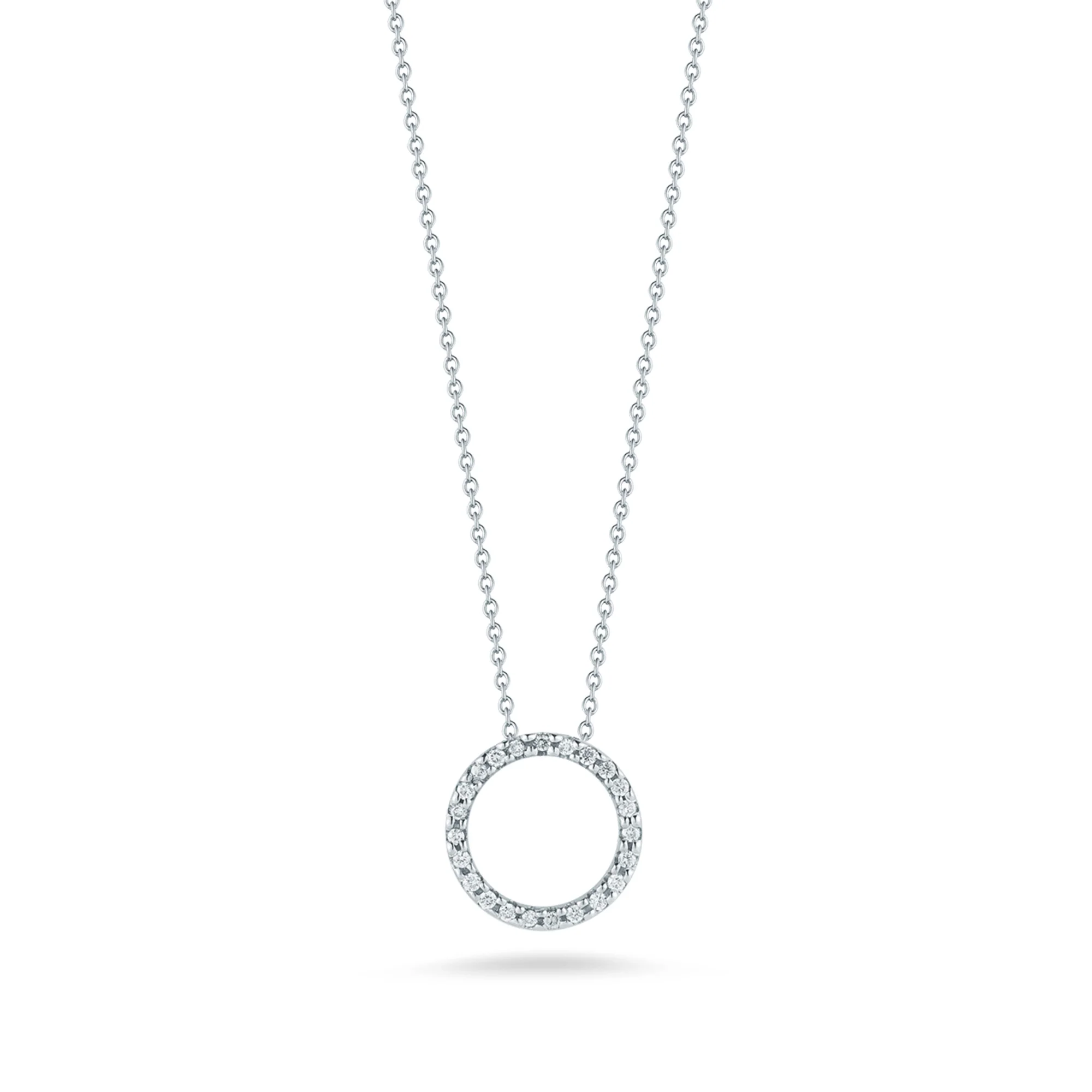 Diamond Open Circle Necklace in 18K White Gold, 18"