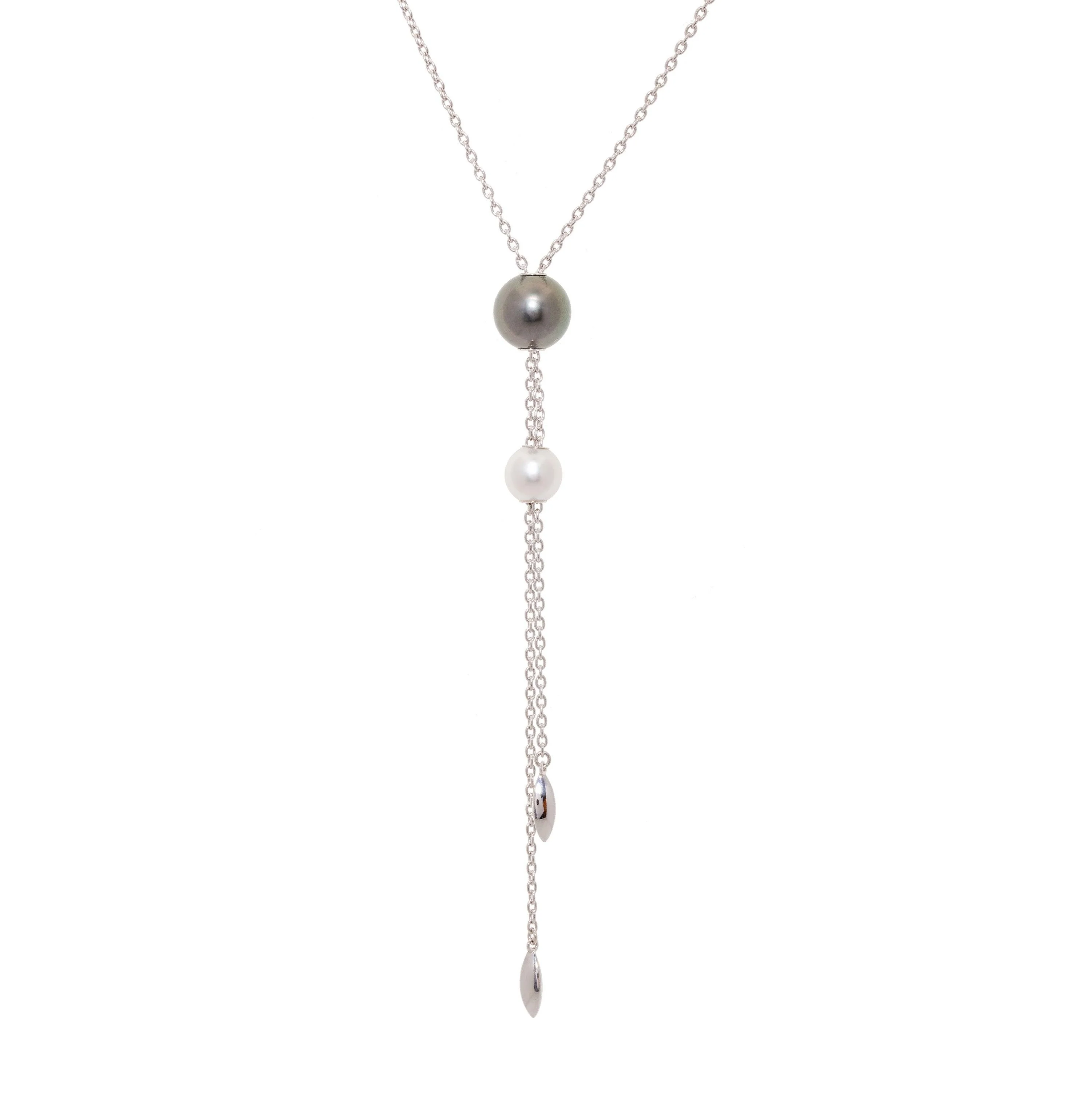 18K WHITE GOLD DIAMOND PEARL NECKLACE