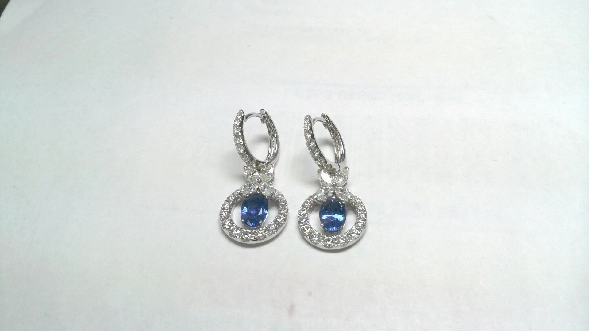 18K White Gold Sapphire and Diamond  and Diamond Earrings - Image 2