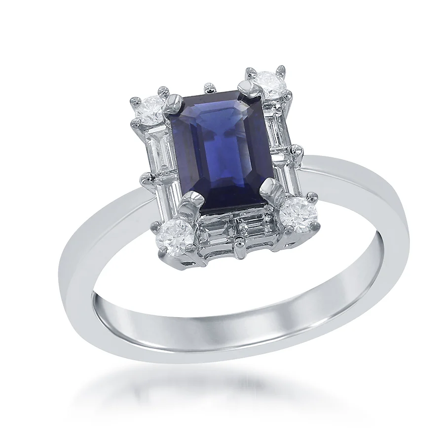 18K White Gold Sapphire and Diamond  and Diamond Ring - Image 3