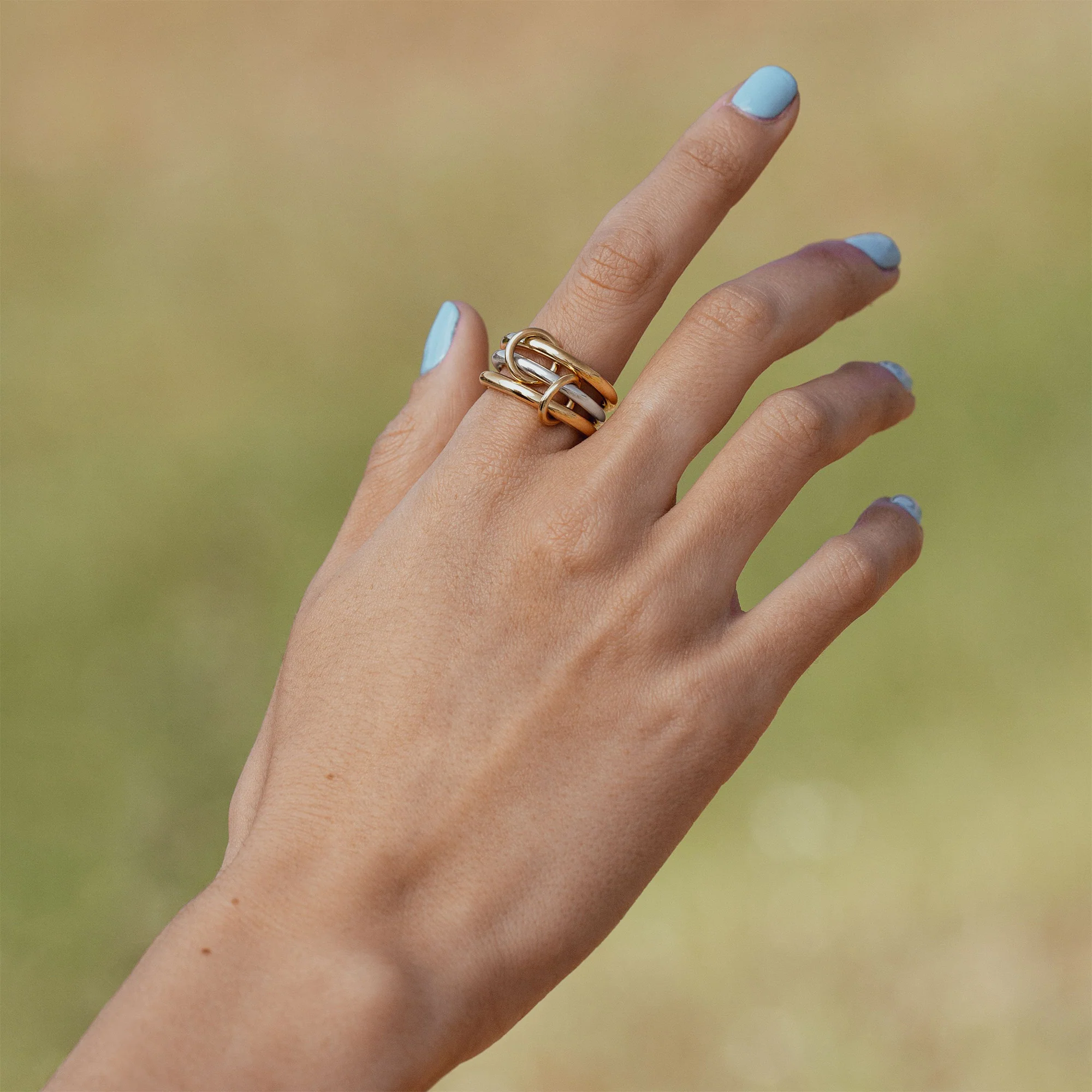 18K Two-Tone Gold and Sterling Silver 3-Band Solarium Ring - Image 2