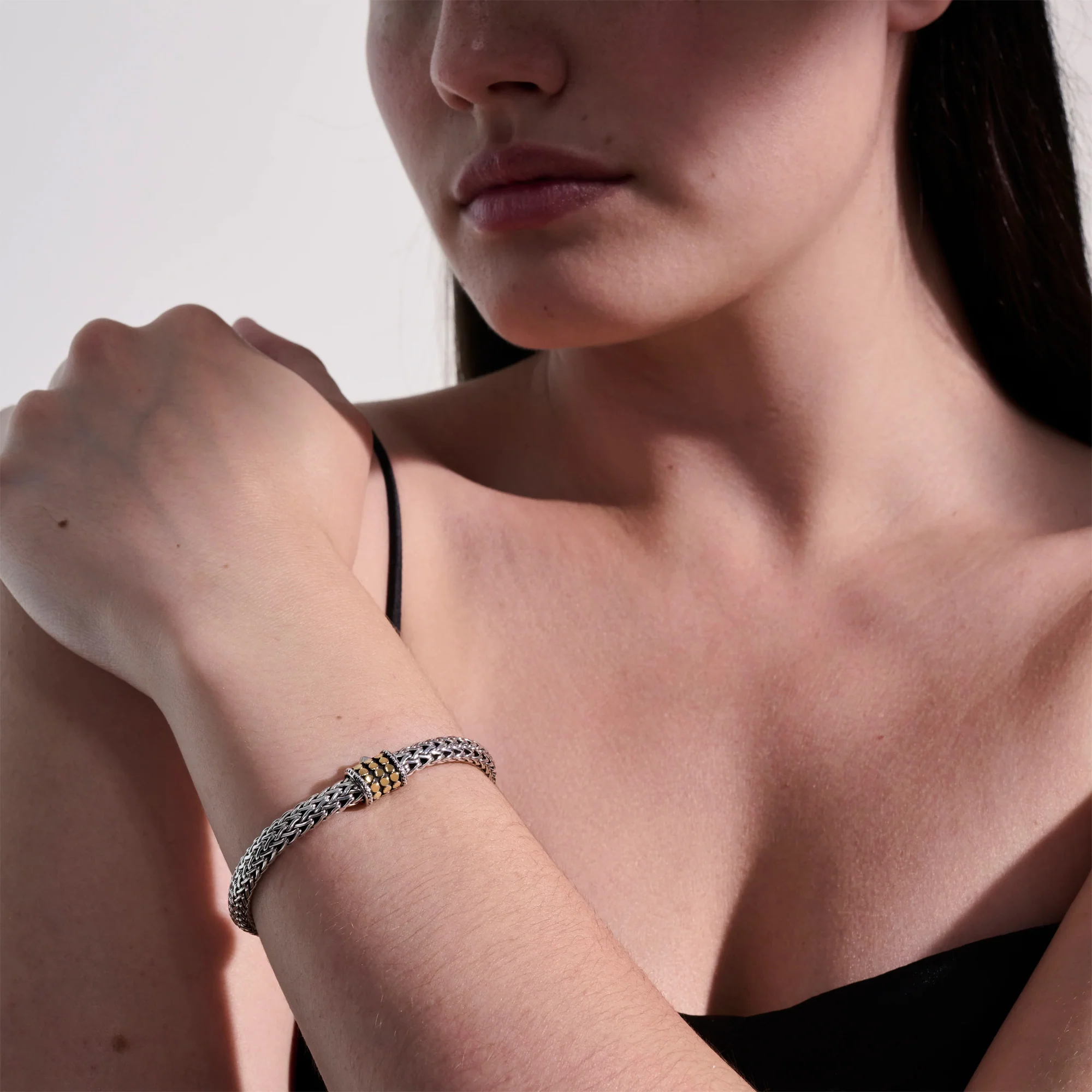 18K Yellow Gold and Sterling Silver Dot Station Bracelet - Image 5