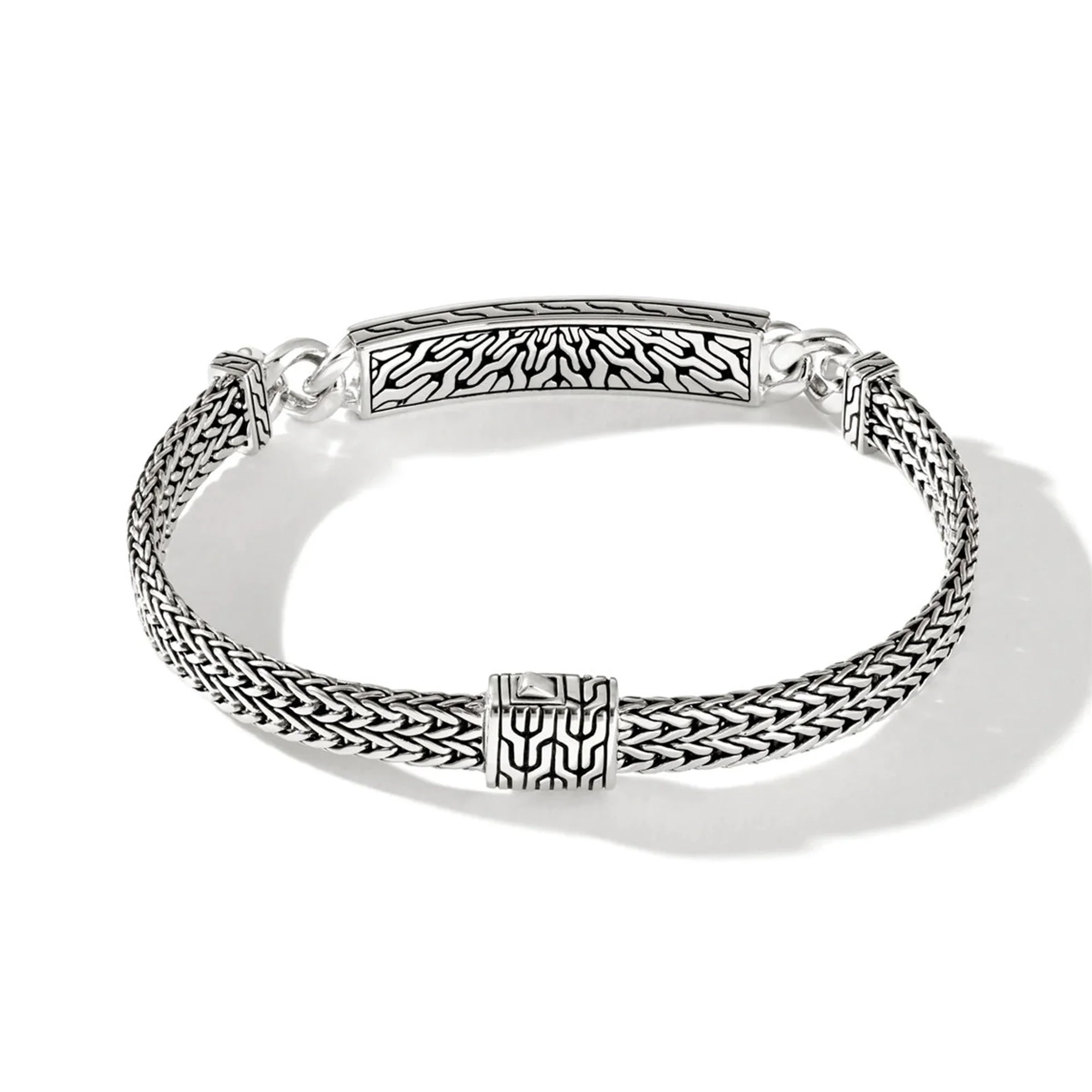 Classic Chain Hammered ID Bracelet in 18K Yellow Gold & Sterling Silver with Treated Black Sapphire and Black Spinel - Image 2