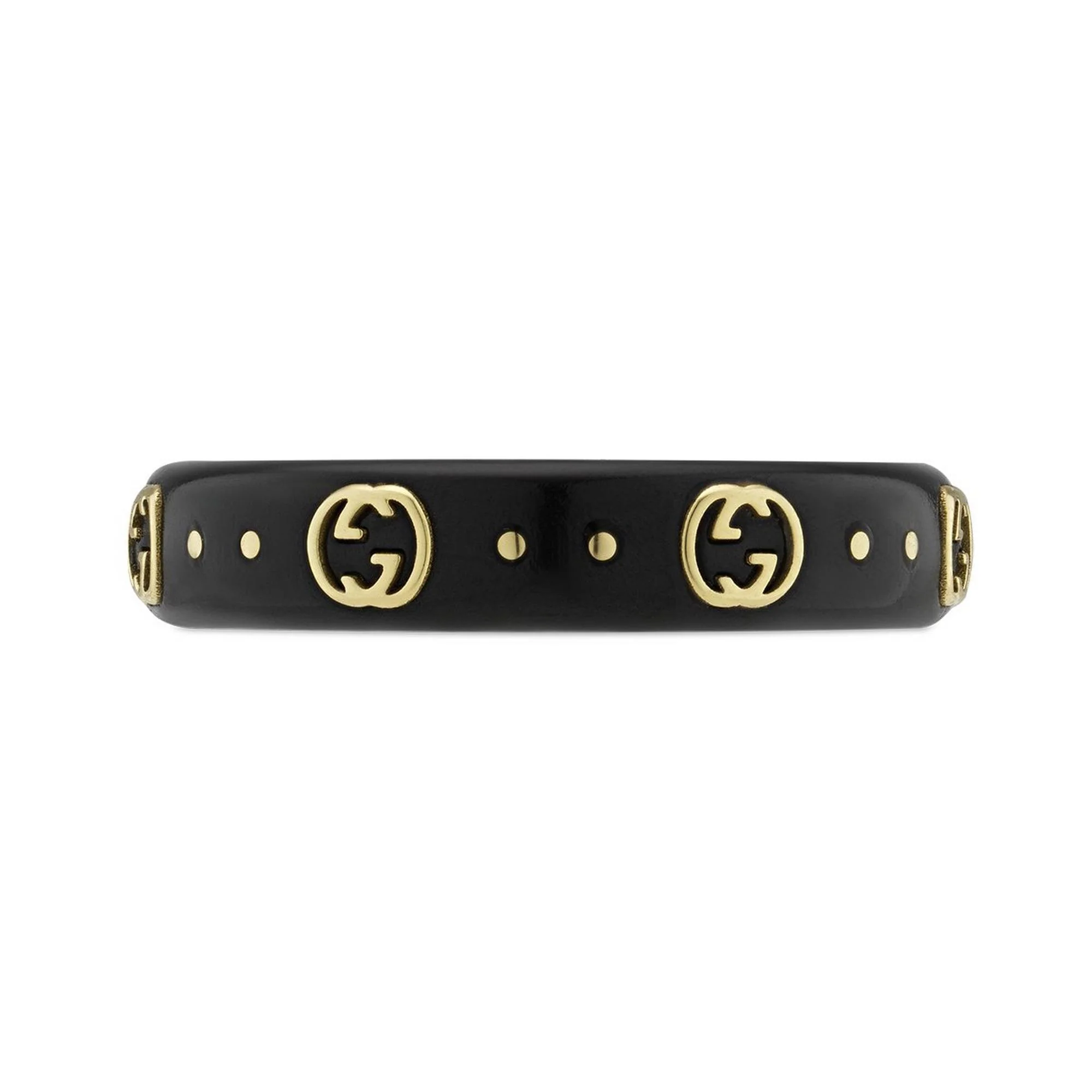 Gucci 4mm GG 18K Yellow Gold Black Corundum Ring - Image 2