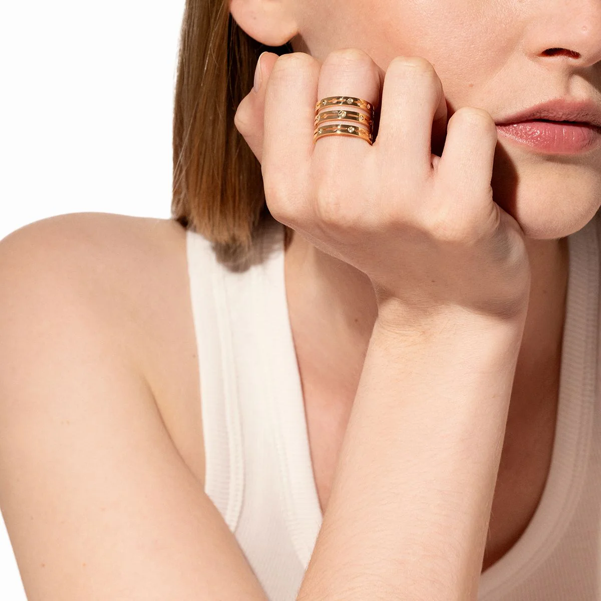 18K Yellow Gold Diamond Three-Row Ring - Image 2
