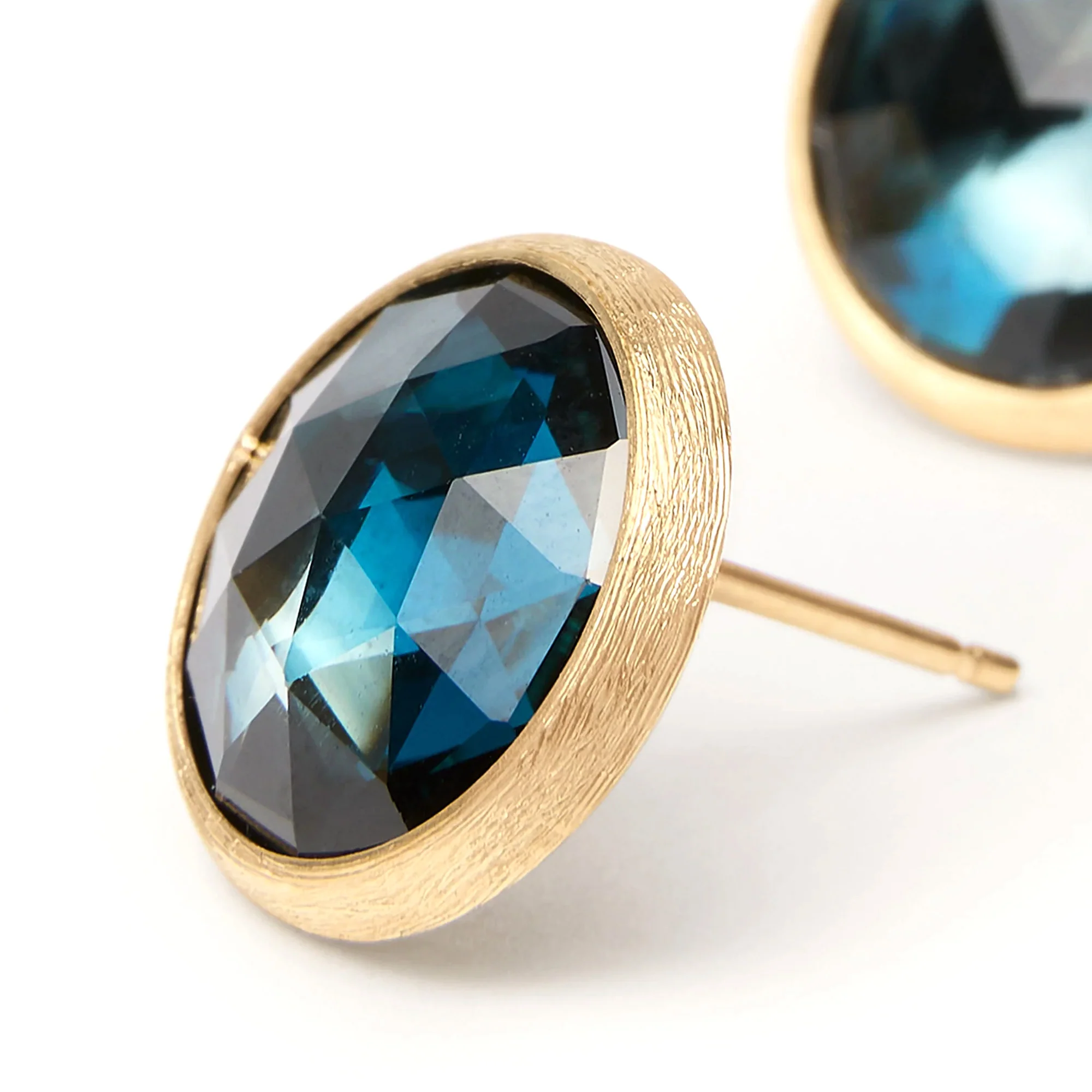 18K Yellow Gold London Blue Topaz Medium Stud Earrings - Image 2