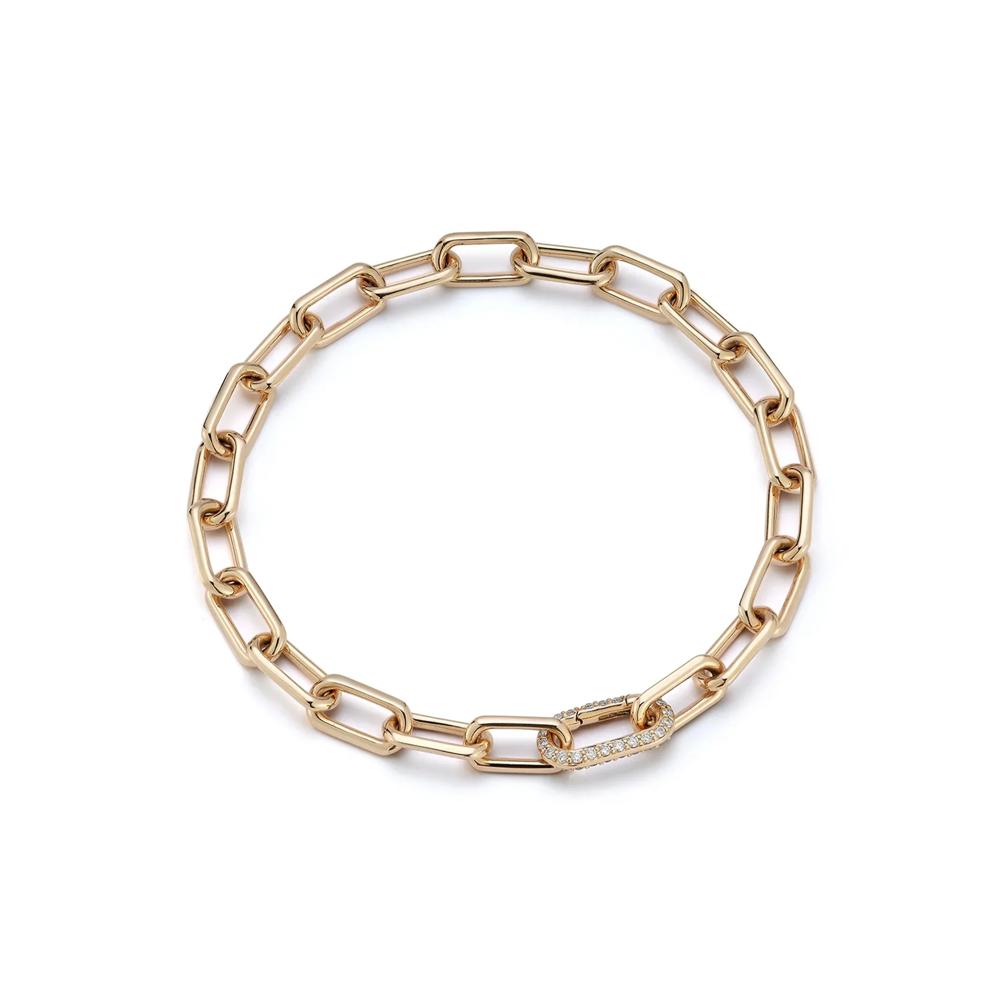 6.75" Saxton Chain Link Bracelet with Elongated All Diamond Clap in 18K Yellow Gold