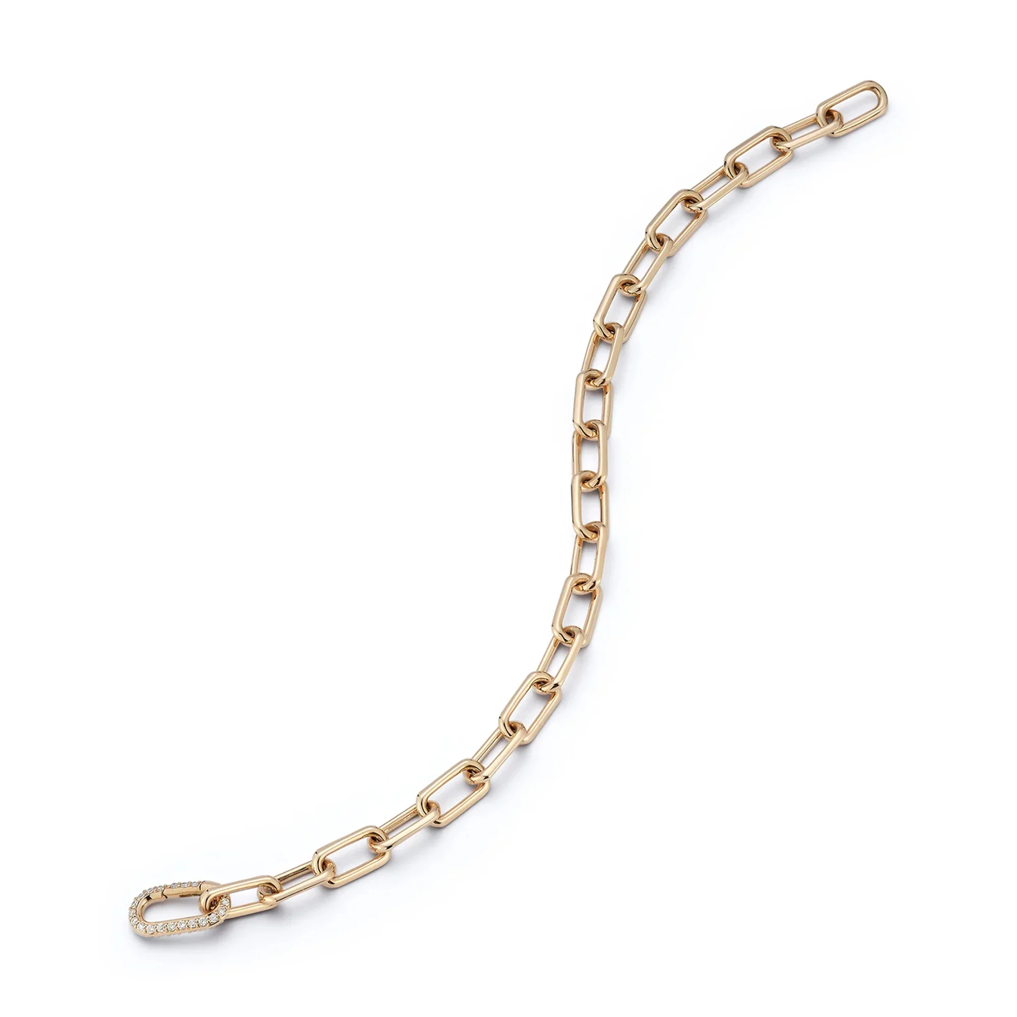 6.75" Saxton Chain Link Bracelet with Elongated All Diamond Clap in 18K Yellow Gold - Image 2