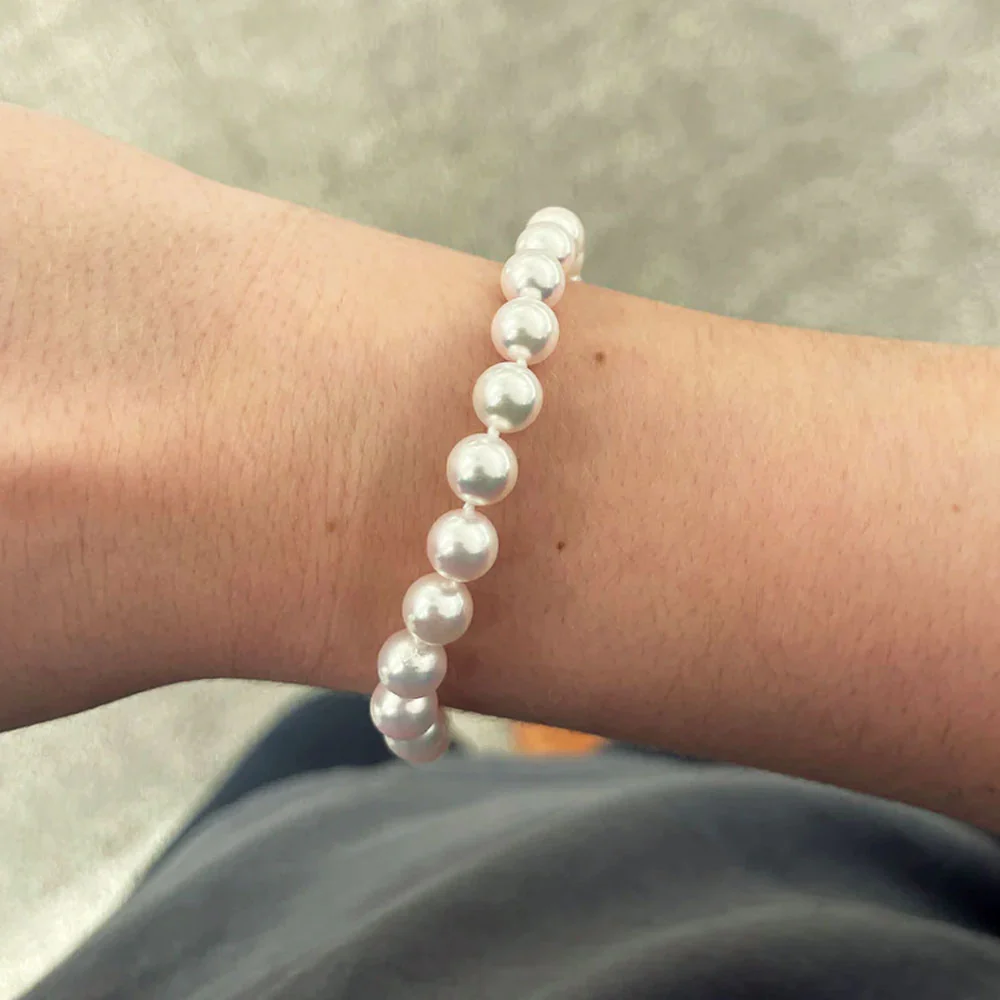 14K White Gold Akoya Pearl Strand Bracelet - Image 2