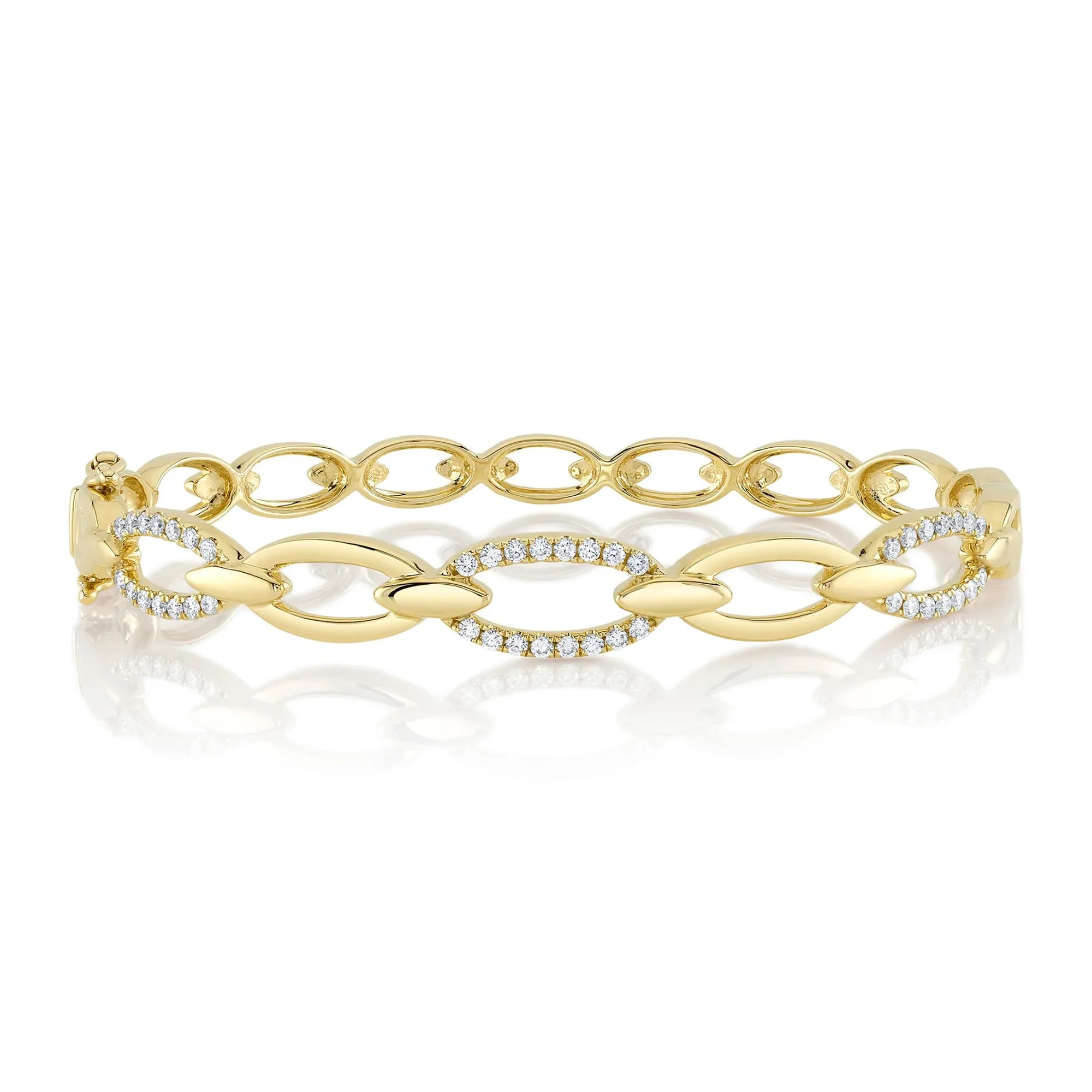 Alternating Diamond Link Bangle Bracelet in 14K Yellow Gold, 0.54cttw