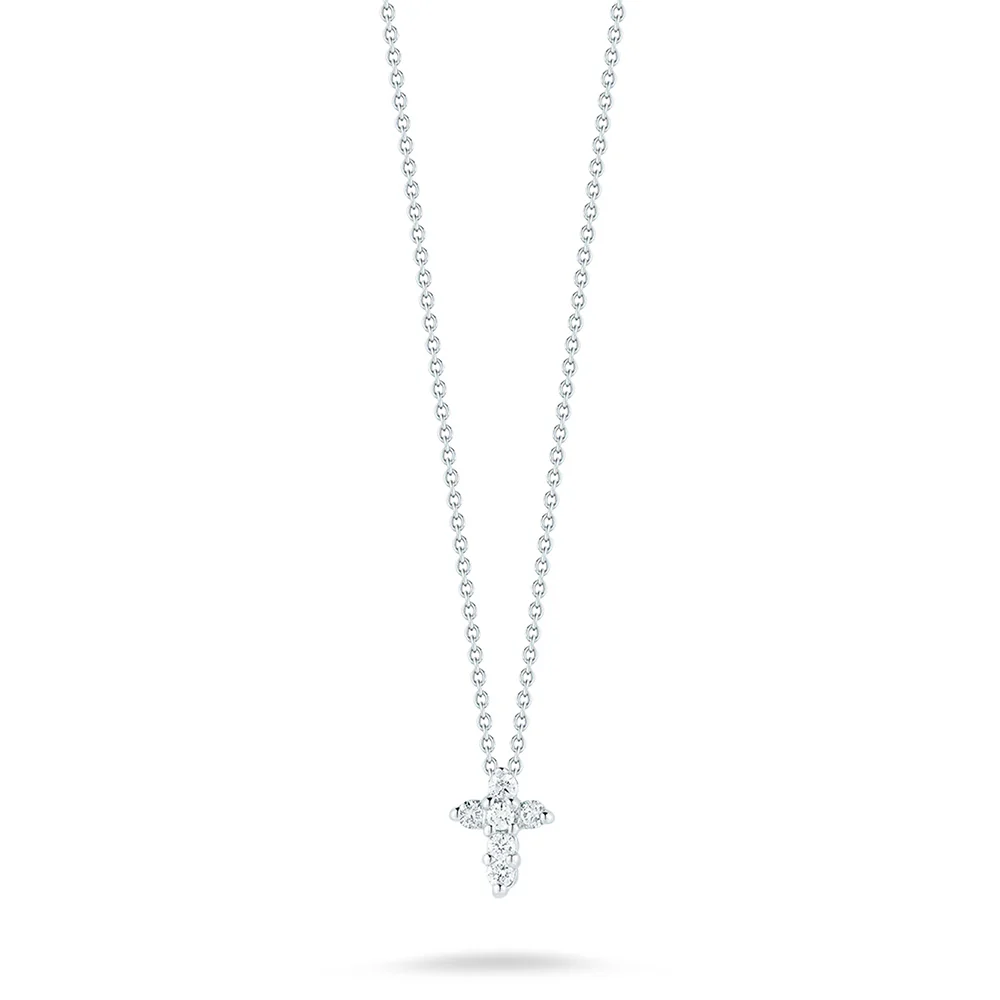 Baby Cross Diamond Pendant Necklace in 18K White Gold, 0.11cttw