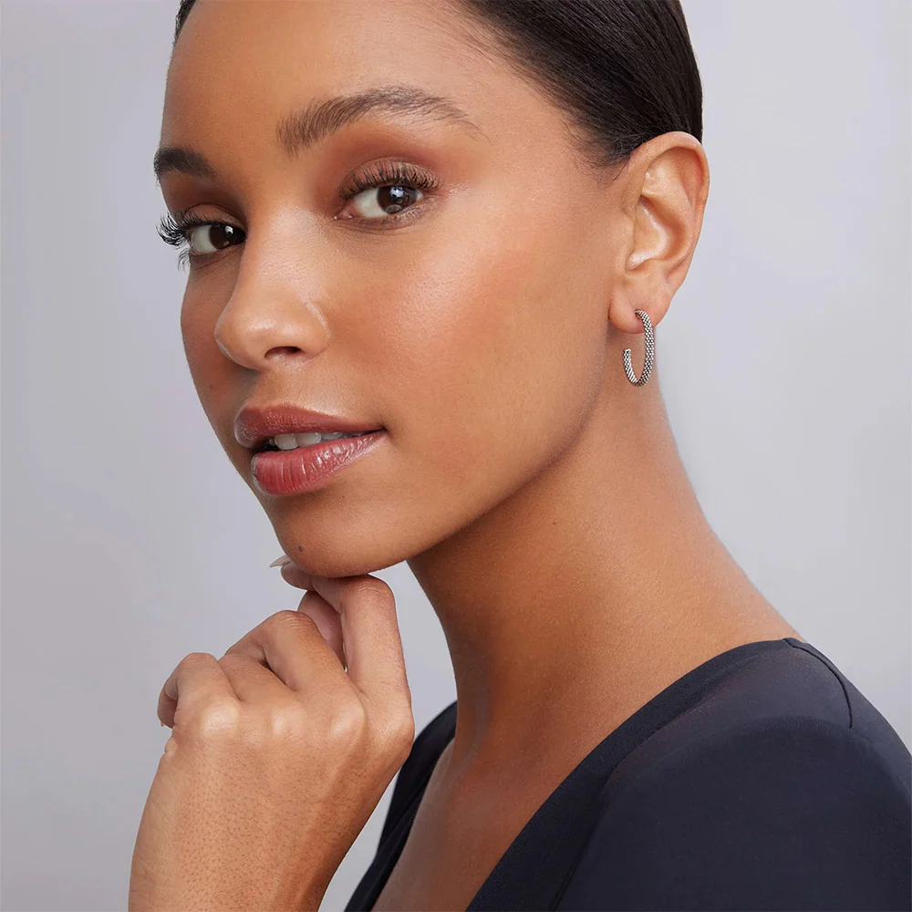 Sterling Silver Caviar Beaded Hoop Earrings - Image 3