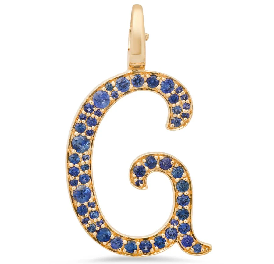 Blue Sapphire Initial "G" Pendant in 14K Yellow Gold