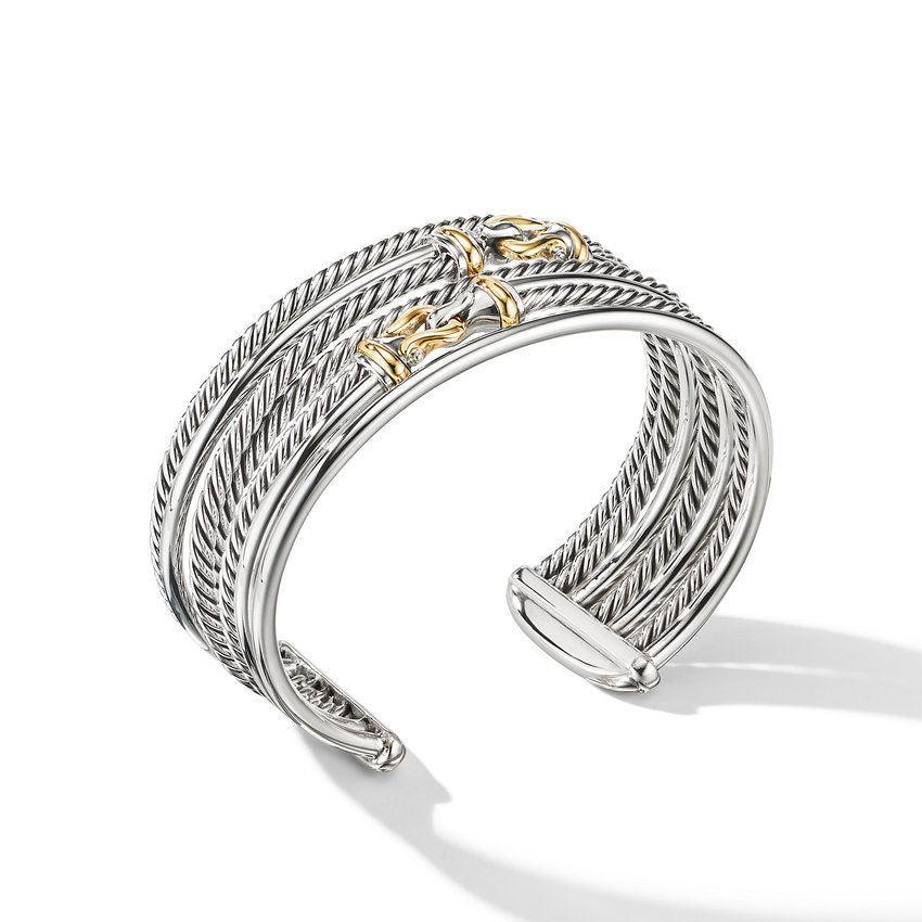 Buckle Crossover Cuff Bracelet with 18K Yellow Gold
