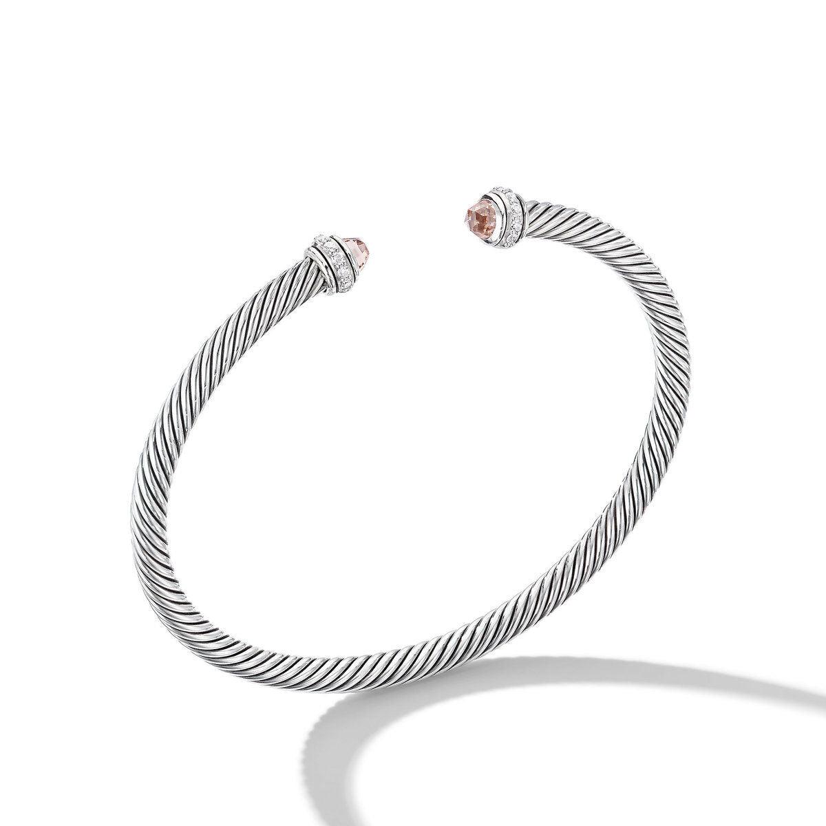 Cable Classics Bracelet in Sterling Silver with Morganite and Pavé Diamonds - Image 2