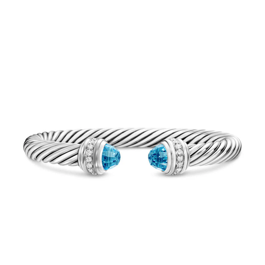Cable Classics Bracelet In Sterling Silver With Blue Topaz And Pavé Diamonds
