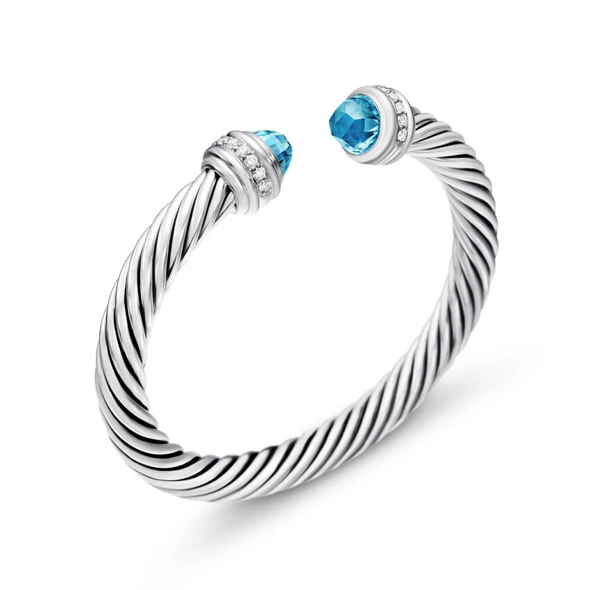 Cable Classics Bracelet In Sterling Silver With Blue Topaz And Pavé Diamonds - Image 2