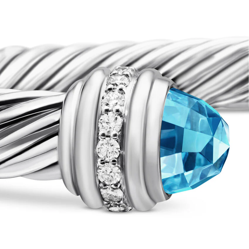 Cable Classics Bracelet In Sterling Silver With Blue Topaz And Pavé Diamonds - Image 5