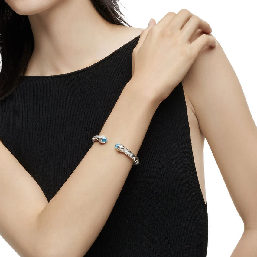Cable Classics Bracelet In Sterling Silver With Blue Topaz And Pavé Diamonds - Image 6