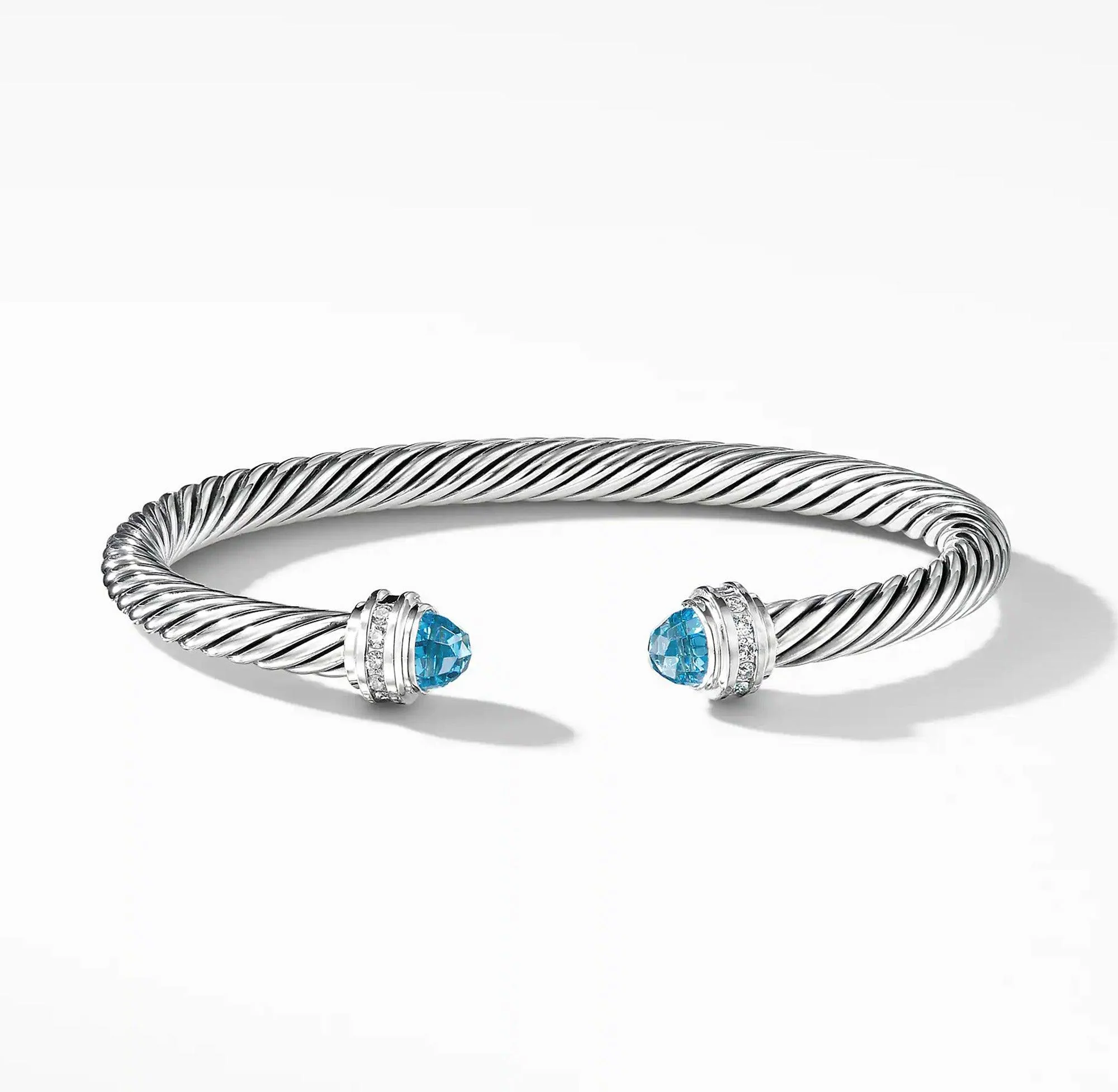 Cable Classics Bracelet in Sterling Silver with Blue Topaz and Pavé Diamonds