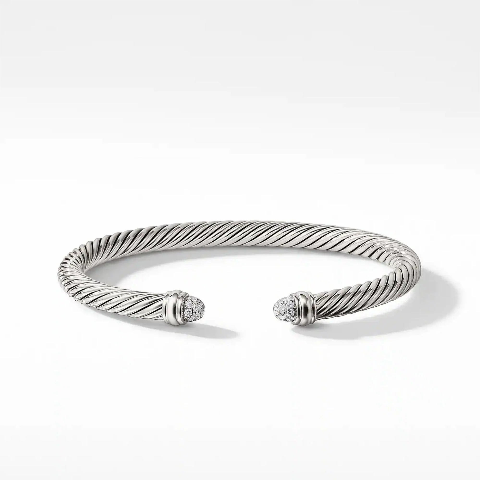 Cable Classics Bracelet in Sterling Silver with Pavé Diamond Domes