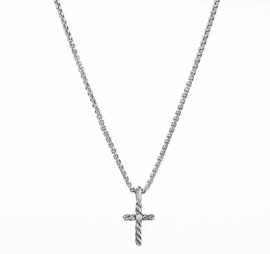 CABLE COLLECTIBLES KIDS CROSS NECKLACE IN STERLING SILVER WITH CENTER DIAMOND