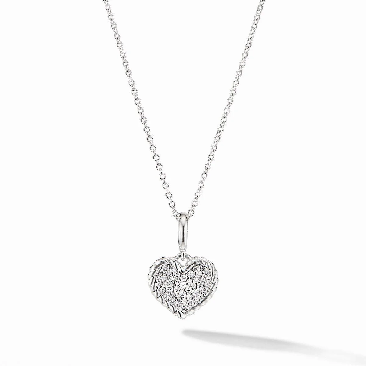CABLE COLLECTIBLES PAVE PLATE HEART CHARM NECKLACE IN 18K WHITE GOLD