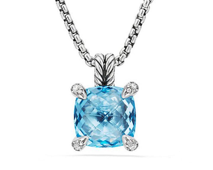 CHATELAINE PENDANT NECKLACE WITH BLUE TOPAZ AND PAVE DIAMONDS - Image 2