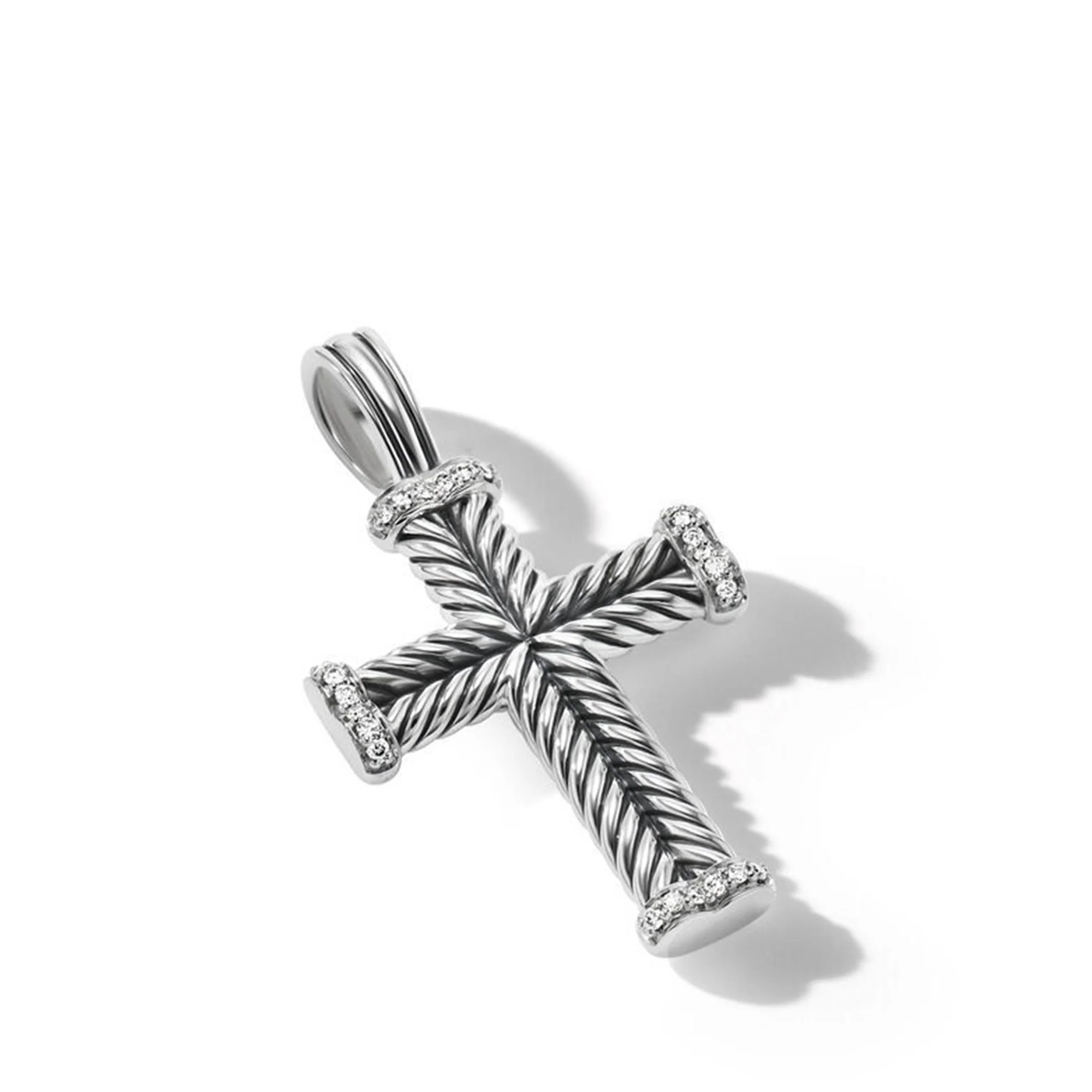 Chevron Cross Pendant In Sterling Silver With Pavé Black Diamonds - Image 2