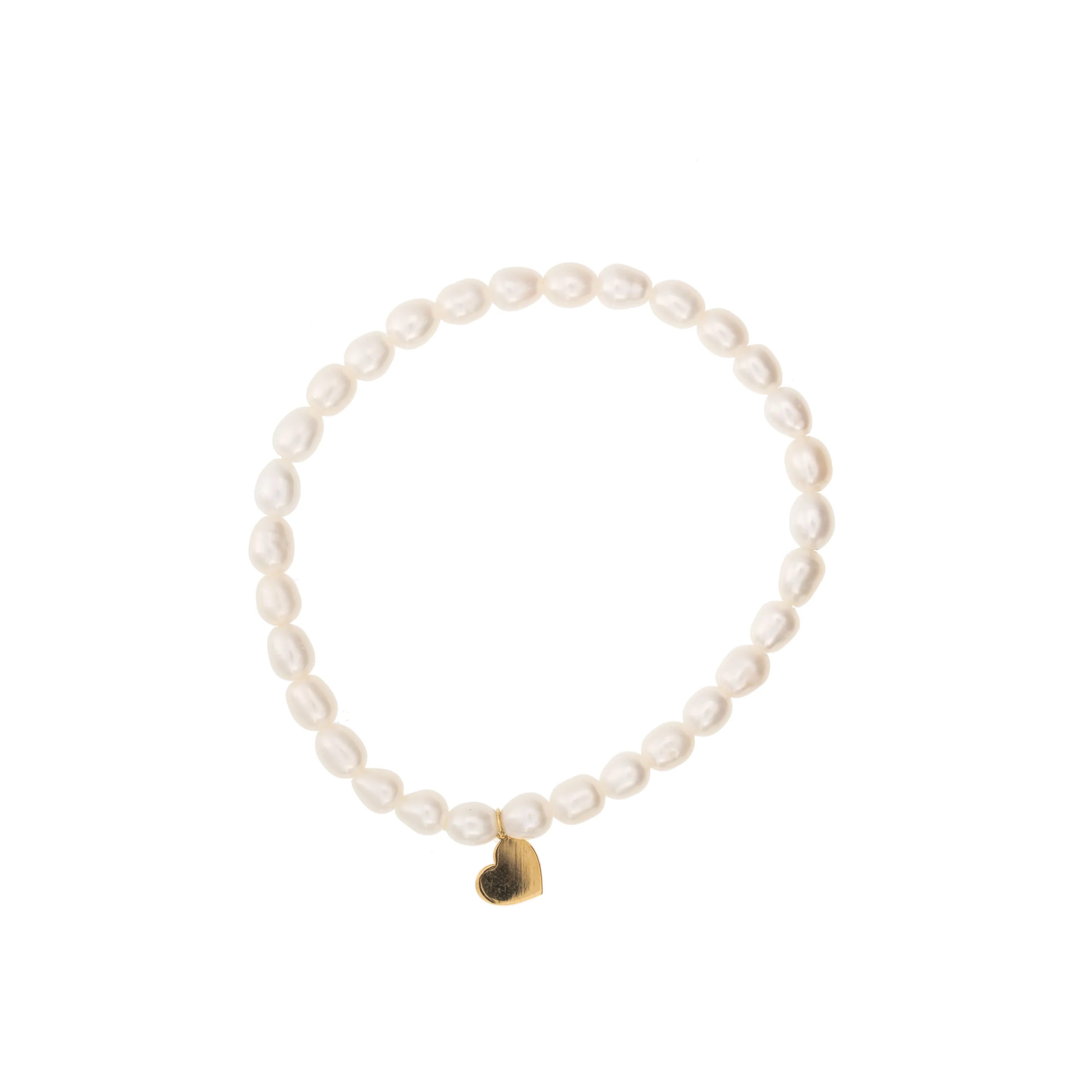 Children's Pearl Strand Bracelet with Dangle 14K Yellow Gold Heart Charm