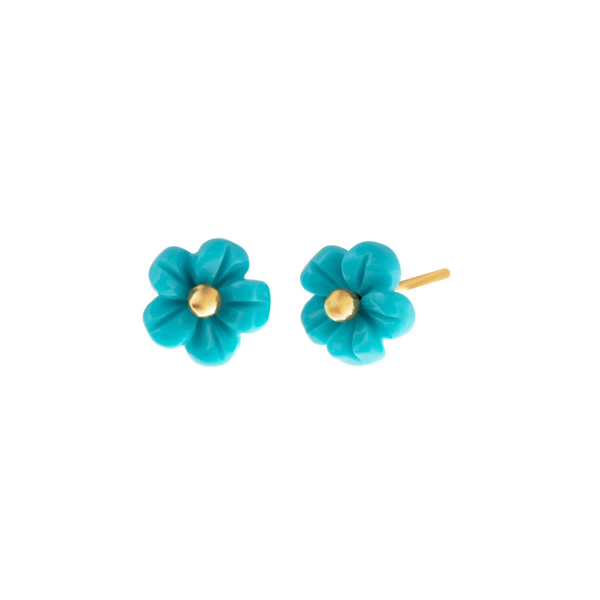 Children's Turquoise Flower Earrings in 18K Yellow Gold