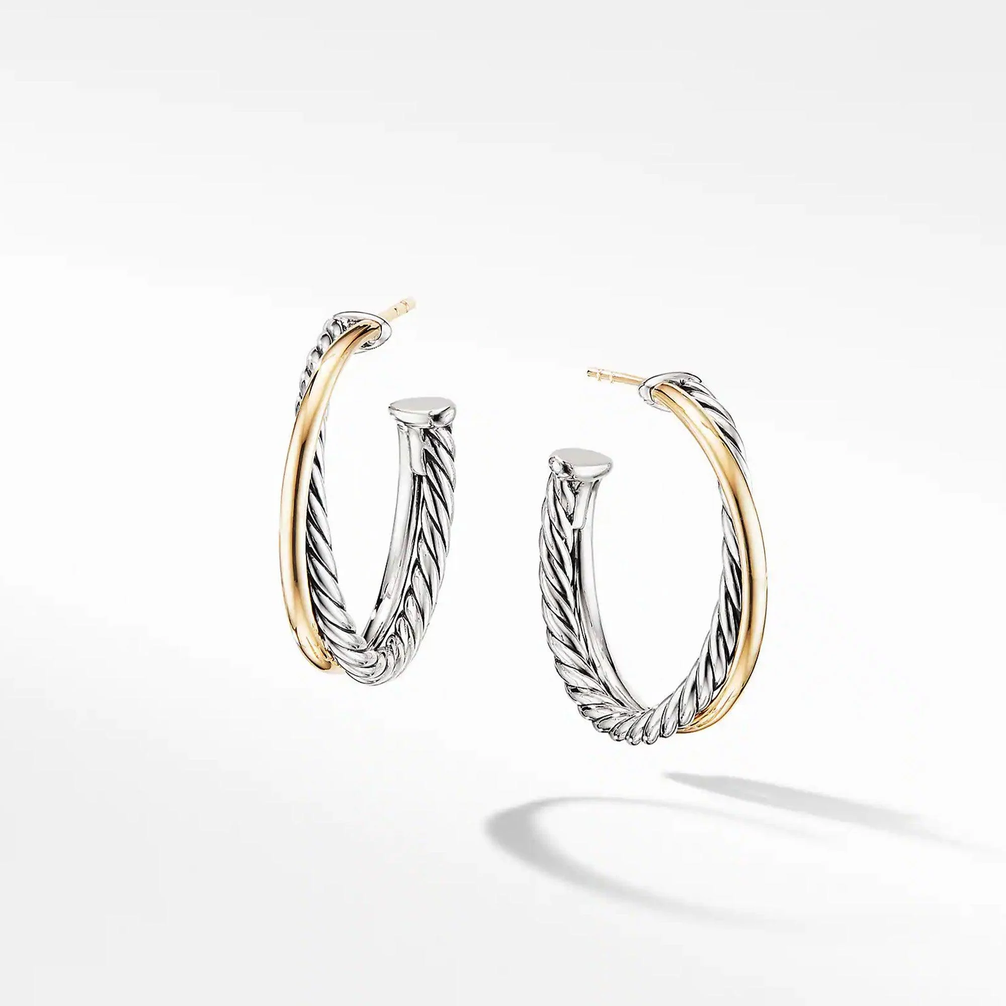 Crossover Hoop Earrings in Sterling Silver with 18K Yellow Gold