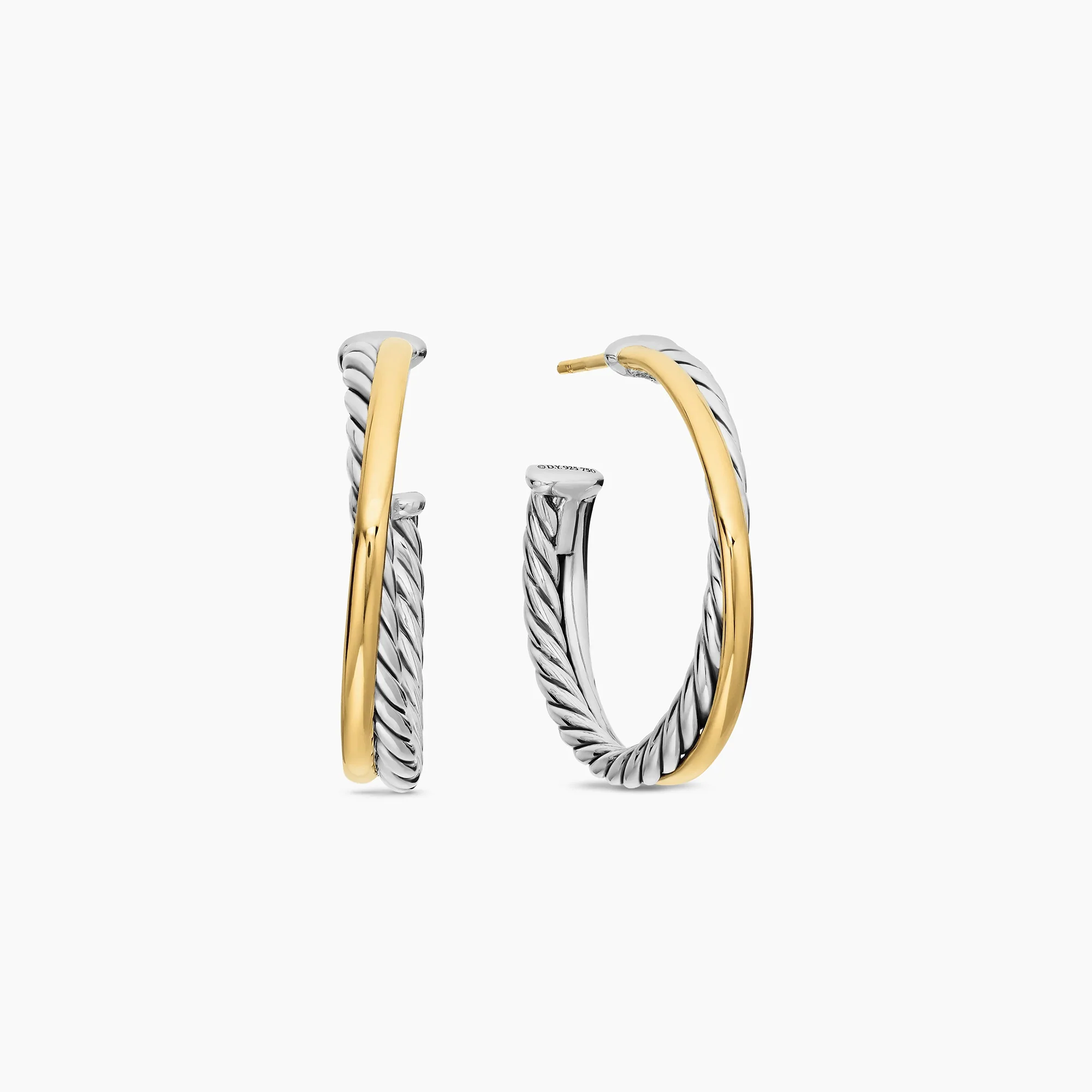 Crossover Hoop Earrings in Sterling Silver with 18K Yellow Gold - Image 4