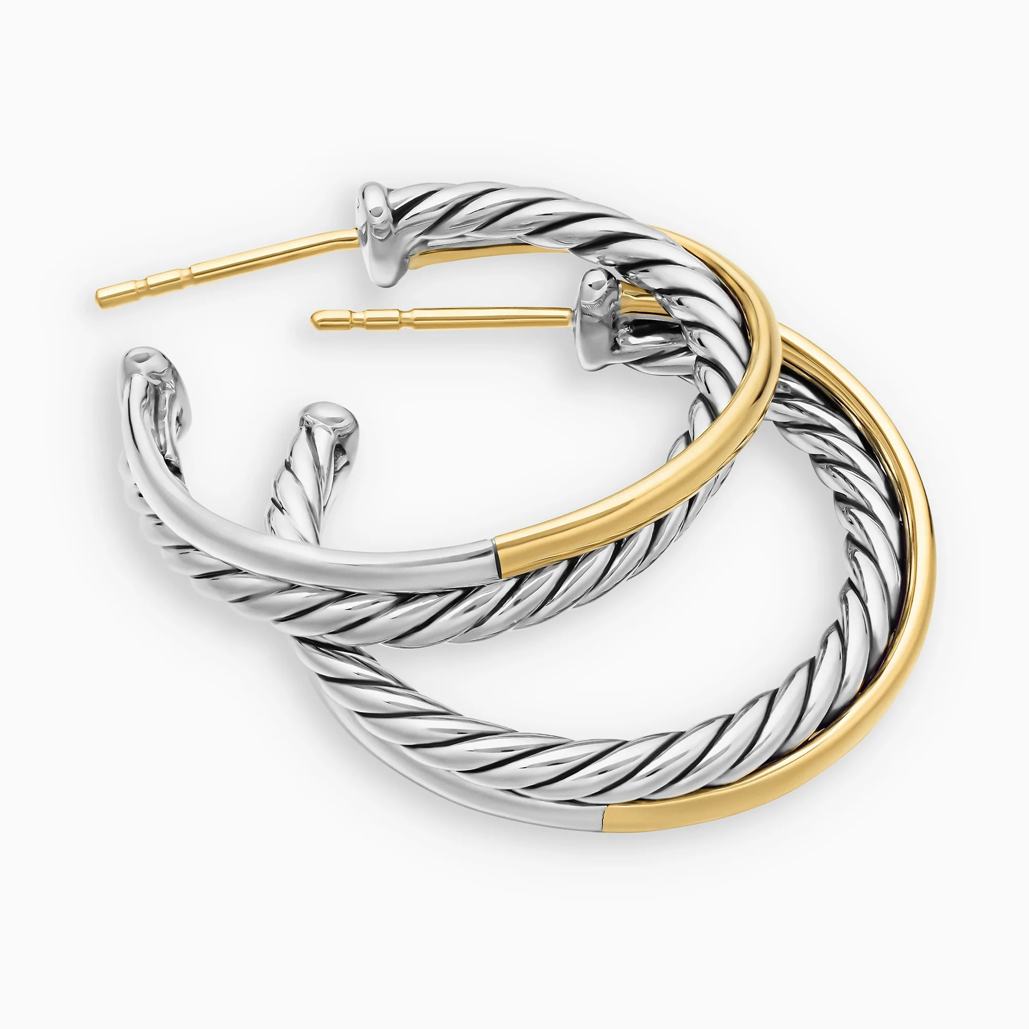 Crossover Hoop Earrings in Sterling Silver with 18K Yellow Gold - Image 5