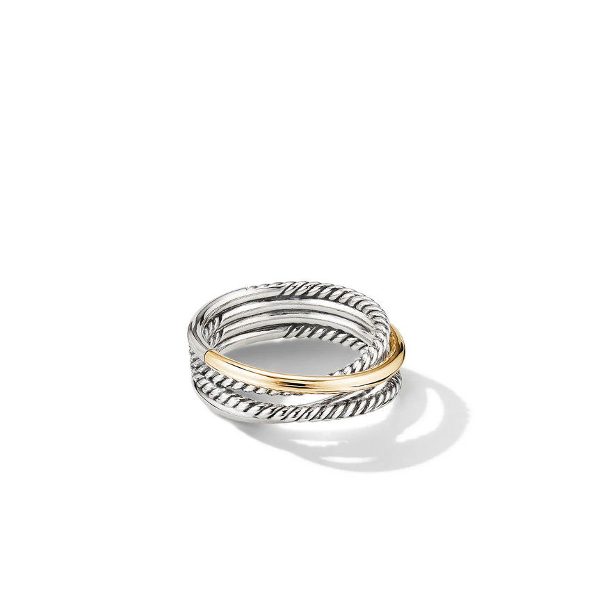 CROSSOVER NARROW RING WITH 18K YELLOW GOLD