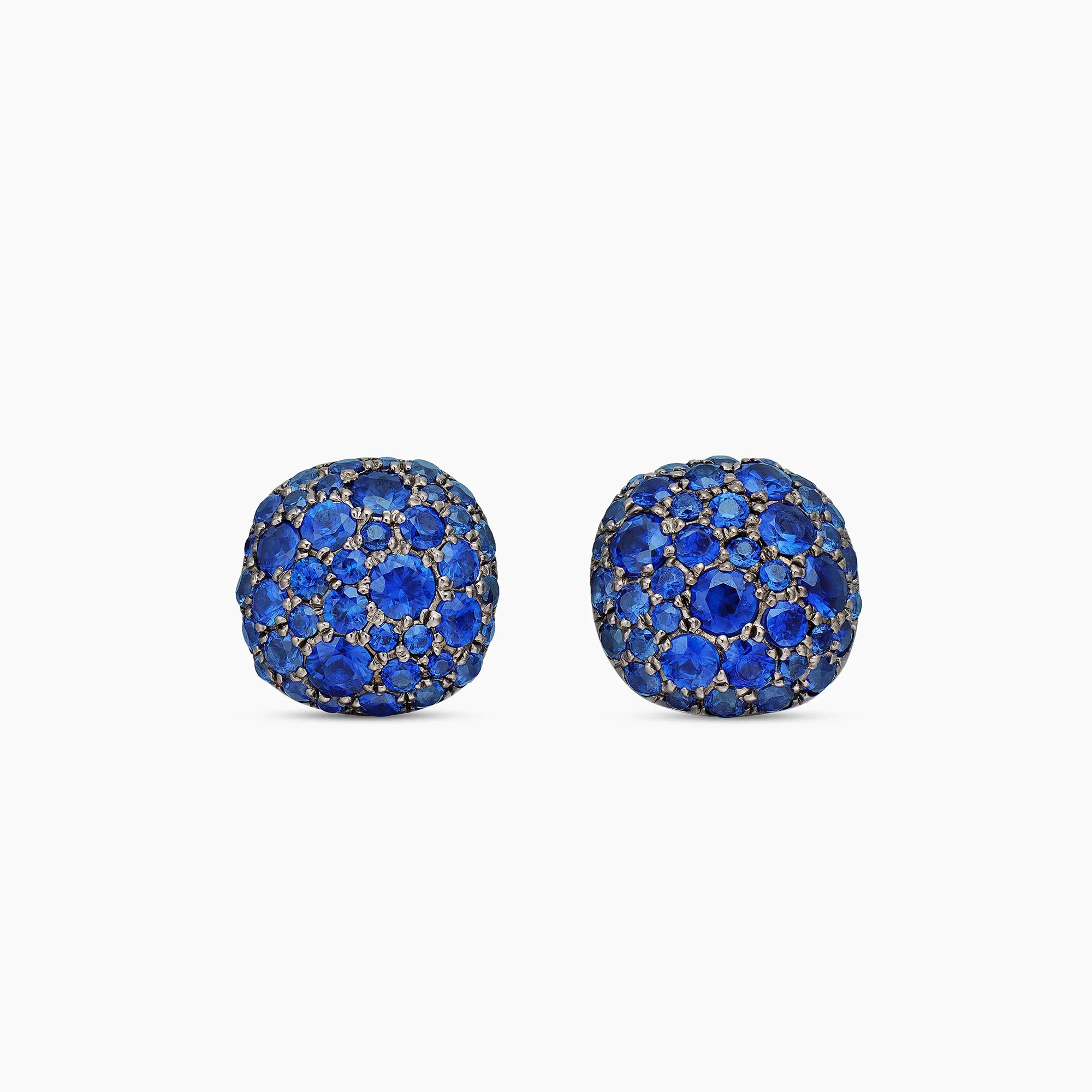 CUSHION STUD EARRINGS 18K WHITE GOLD WITH PAVE SAPPHIRES - Image 4